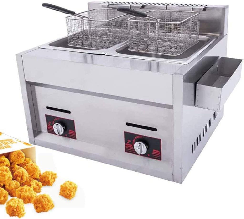 Fryer, Commercial Gas Fryer, 20L Top Basket Stainless Steel Fryer Restaurant Home Fries Chip with Seasoning Trough