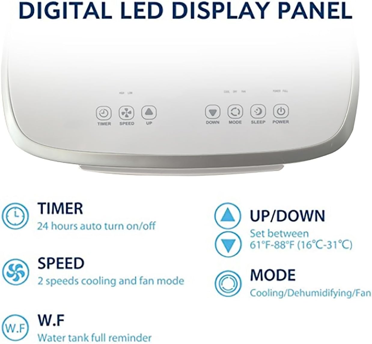 JHS 7,000 BTU Portable Air Conditioner with Dehumidifier and Fan for Bedroom, Living Room, or Basement, 115V, AC for Rooms up to 250 Sq.Ft with Remote Control, LED Display, 24H Timer, Wheels, White