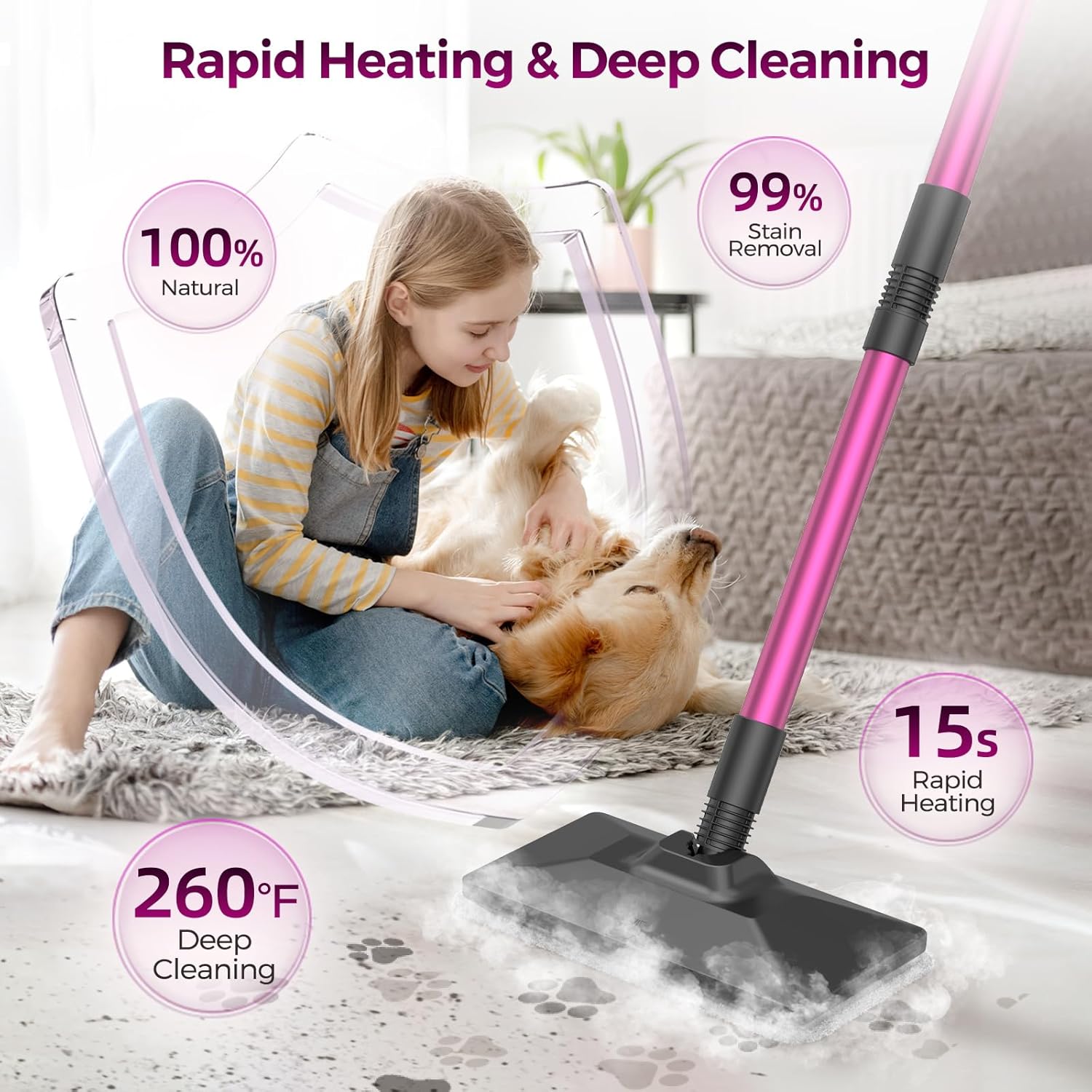 12-in-1 Steam Mop, Steam Cleaner Detachable, Extendable Hose, 23FT Power Cord, 440ml Removable Tank, 260°F Floor Steamer, 3-Level Control, Multi-Purpose for Hardwood, Tile, Grout, Windows, Kitchen