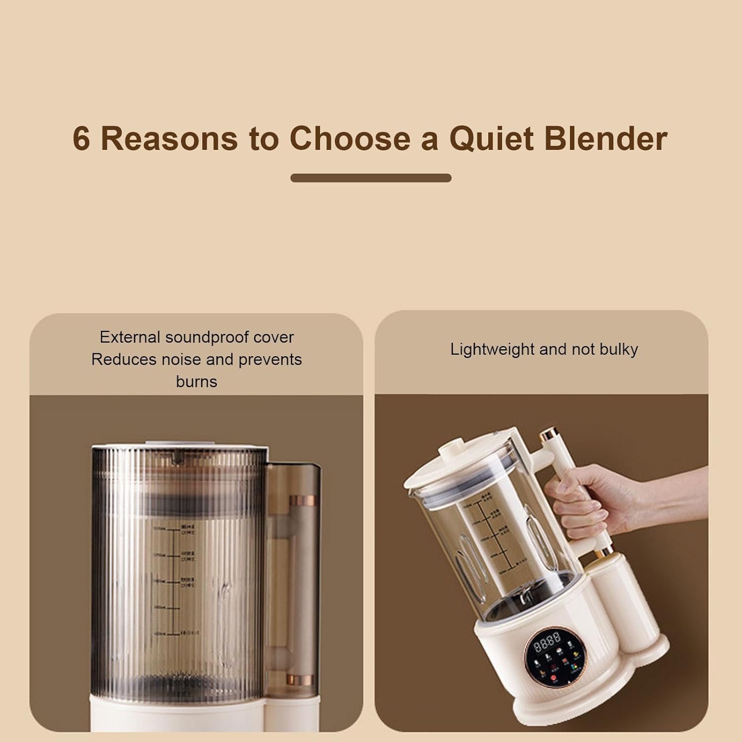 Electric Juicer, 1500ML Quiet Versatile Blender with 8 Preset Programs Heat Preservation Function Round Screen, Suitable for Smoothie Soy Milk Hot Soup, Beige