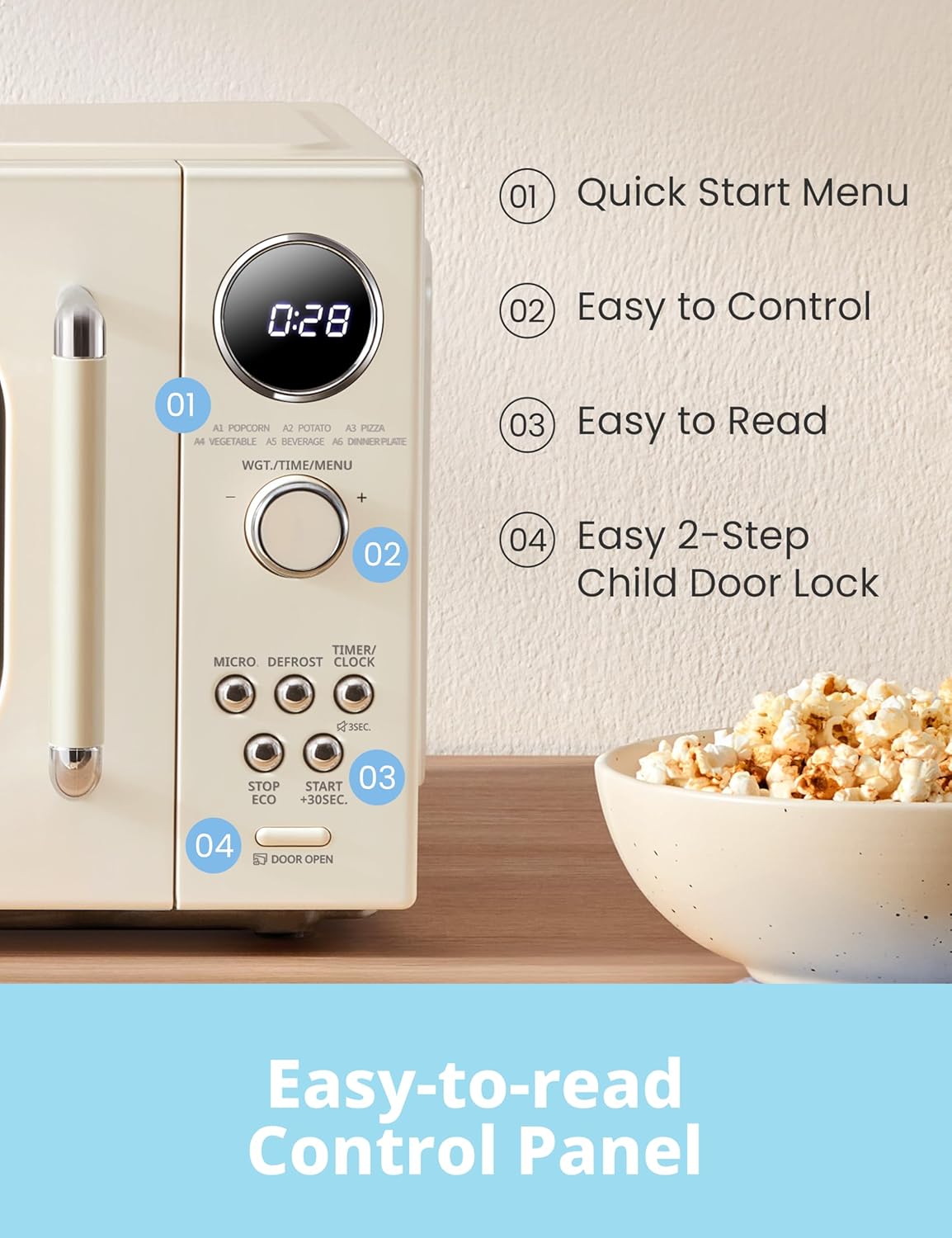 COMFEE' Retro Microwave Oven, Small Microwave with 6 Auto Menus, 0.9 cu.ft Countertop Compact Microwave with Multi-stage Cooking, Mute Function, LED digital, Apricot/900W, CMO-MMP02AA(AT)