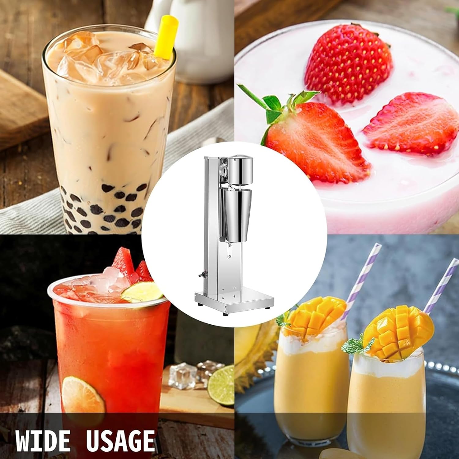 Commercial Milkshake Machine 800ml Stainless Steel Electric Single Head Milk Bubble Tea Stirring Machine Smoothie Blender