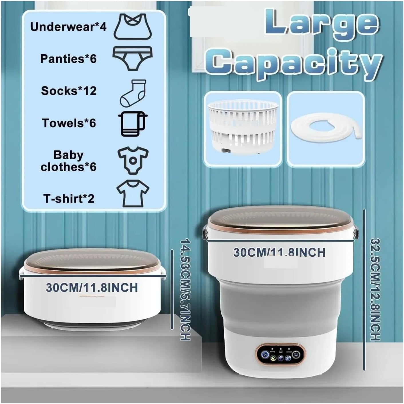 Portable Small Washing Dryer Machine Collapsible Washer with Spin Apartment Travel Socks Underwear Panties Washing Machine,for Travel,Camping, RV & Dorms(Khaki)