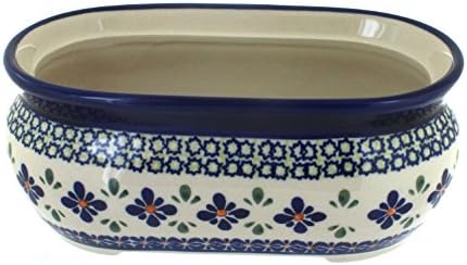 Blue Rose Polish Pottery - Green Mosaic Flower Small Planter - 8