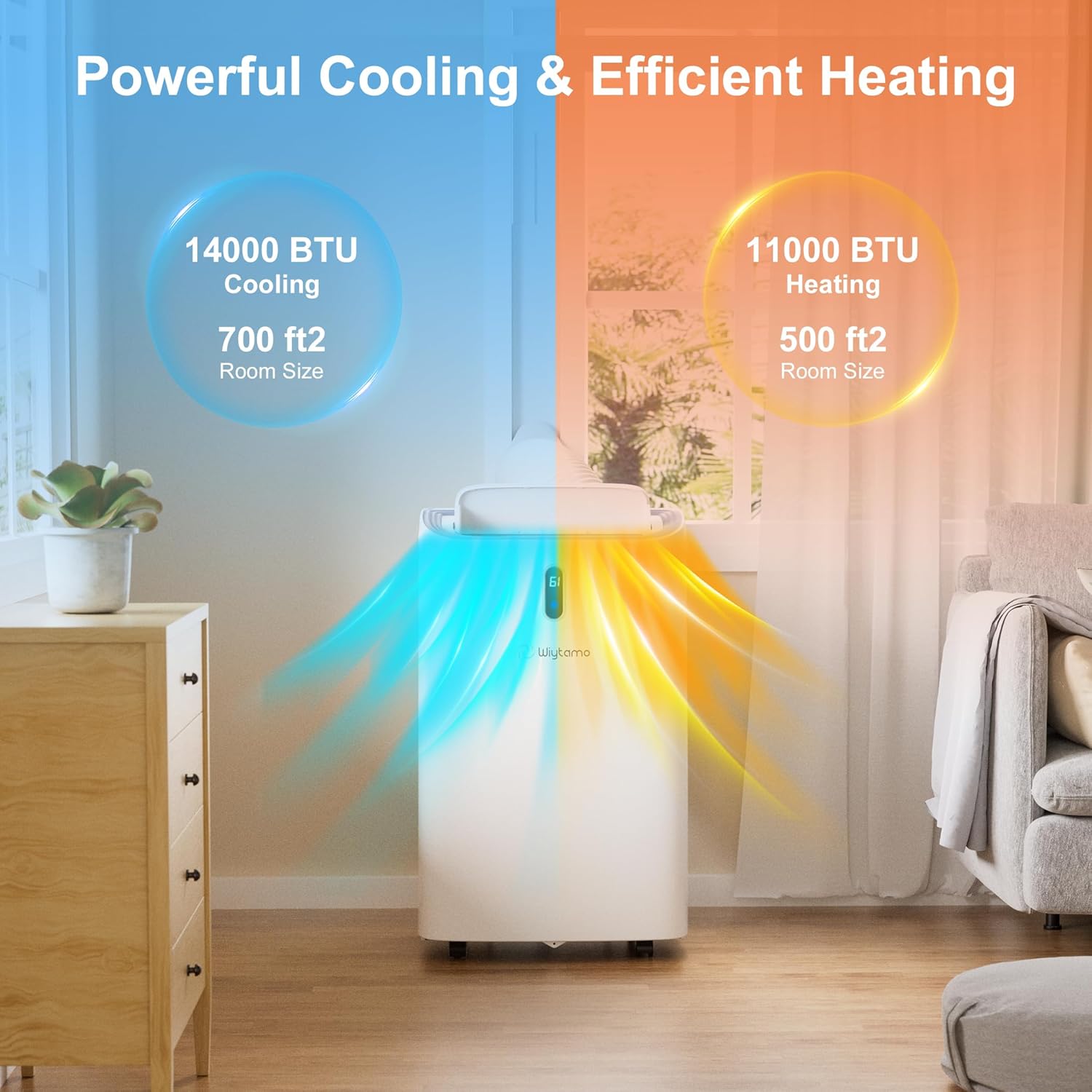 Portable Air Conditioners 14,000 BTU, Cool, Heat, Dehumidifier & Fan 4 in 1 Portable AC Unit, Room Air Conditioners Portable Up to 700 Sq.Ft, with WiFi & Remote/24 Hrs Timer/Auto Swing Fans
