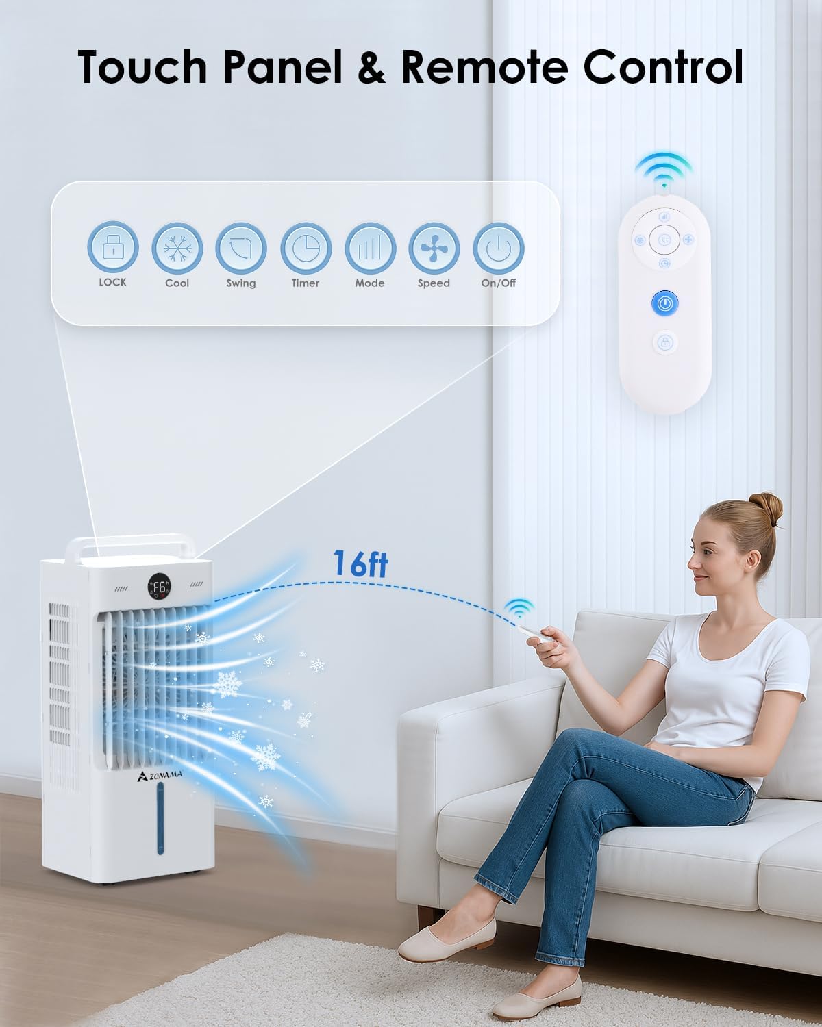 Swamp Cooler, 3-IN-1 Evaporative Air Cooler with Display & Remote, Windowless Portable Air Conditioners with Ice Cooling, 12H Timer, 6 Speeds, 60° Oscillation, Air Cooler Fan for Home Office