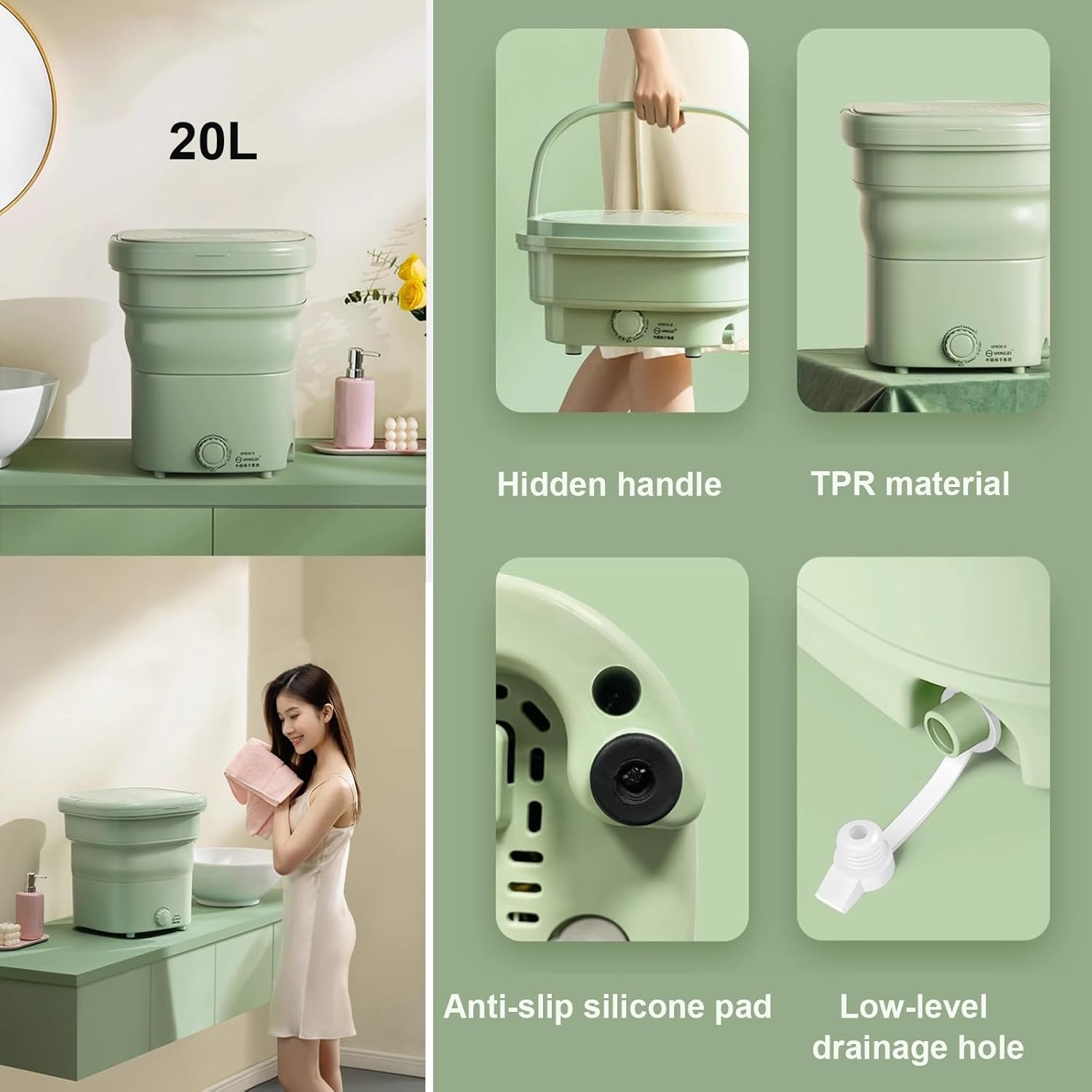 Portable Washing Machine, 20L Collapsible Mini Washer with Dehydration, for Small Clothes, Foldable Design Ideal For Hotel, Home, Apartment, Camping(Blue)