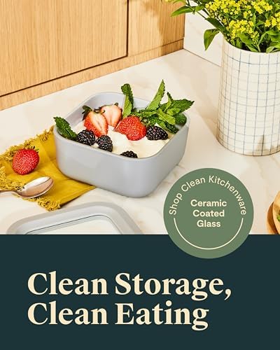 Caraway 2pc Glass Food Storage Set - 4.4 Cup Food Containers (2) - Ceramic Coated - Non Toxic, Non Stick Lunch with Lids - Dishwasher, Oven, & Microwave Safe - Gray