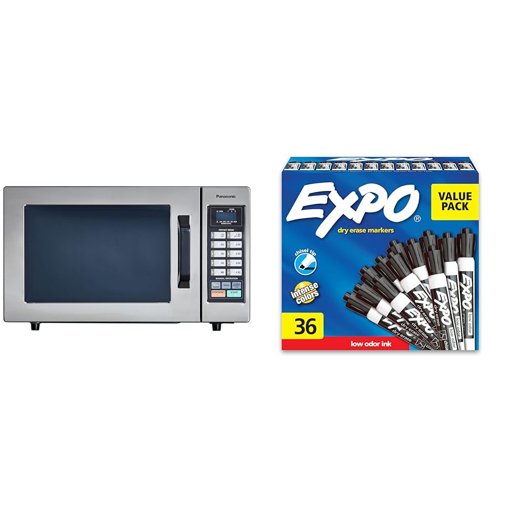 Panasonic Consumer NE1054F 1000 Watt Commercial Microwave Oven With 10 Programmable Memory, Stainless & EXPO Low Odor Dry Erase Markers, Chisel Tip, Black, 36 Count