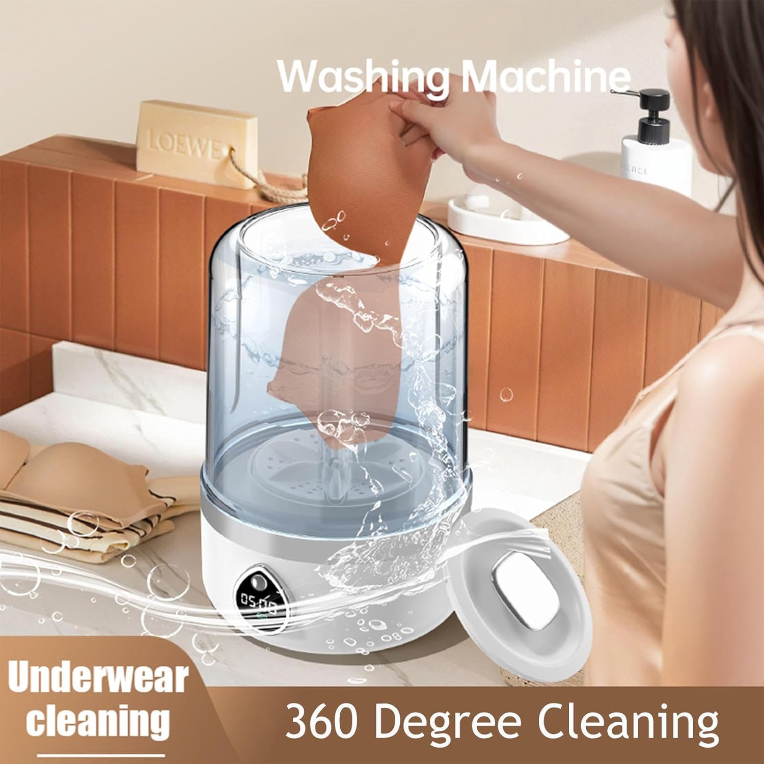 Mini Underwear Washing Machine two-way turbine scrubbing Mini Laundry Machine USB Charging with 2 Modes for Bra, Underwear, Socks