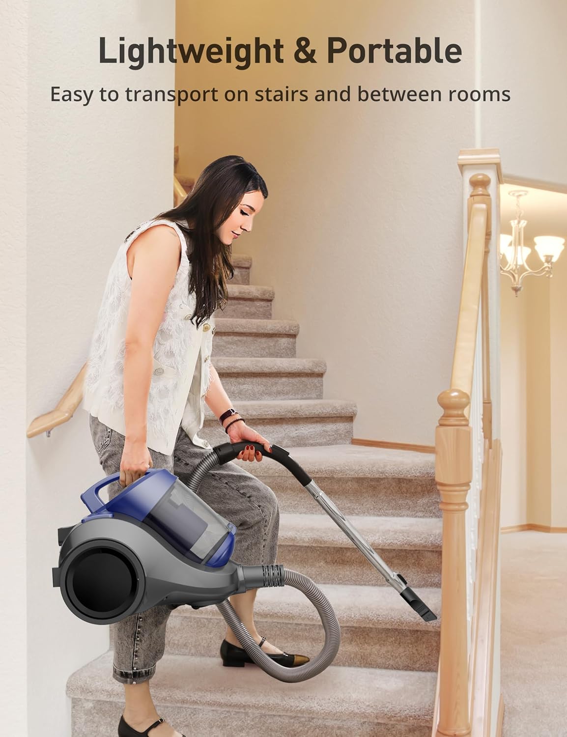 Aspiron Canister Vacuum Cleaner, 1500W/28KPA Bagless Vacuum Cleaner, Anti-Allergen HEPA Filter, 2.5QT Dust Cup, 2-in-1 Crevice Tool, Low Noise, Corded Vacuum for Hard Floors,Crack,Tiles