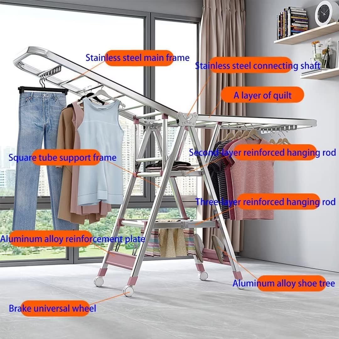 Clothes Drying Rack Folding Indoor,Foldable 3-Level Laundry Drying Rack,Free-Standing Drying Rack,with Height-Adjustable Wings,Sock Clips,for Clothes,Sheets,Shoes(150cm)