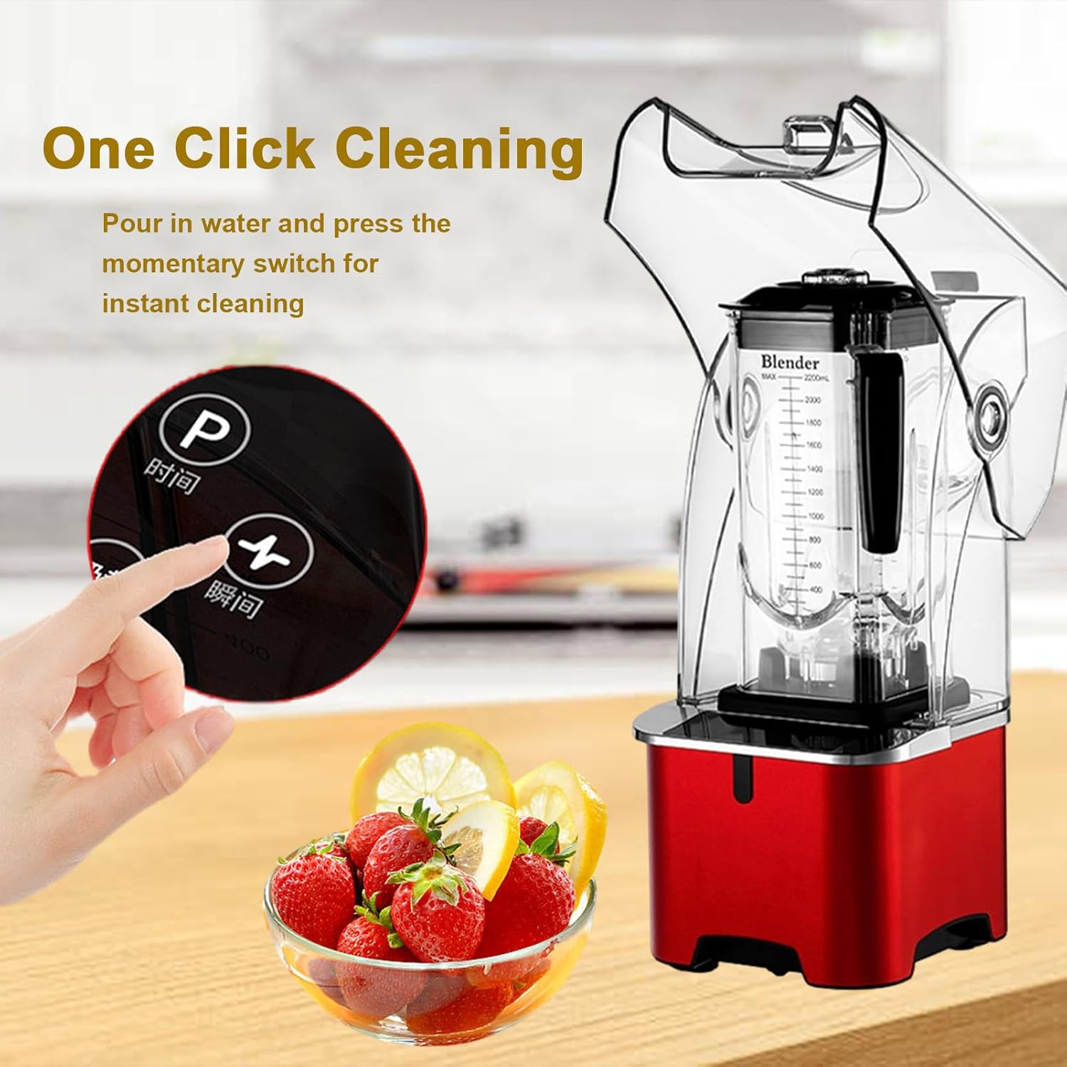 Blender Smoothie Maker 2200 W, With Sound Enclosure, Commercial Jug Blender Mixer, Preset 5 Timings, 0-5 Min Timing, 4-Rib Vortex Technology, For Ice Cubes/Nuts/Juice/Shake