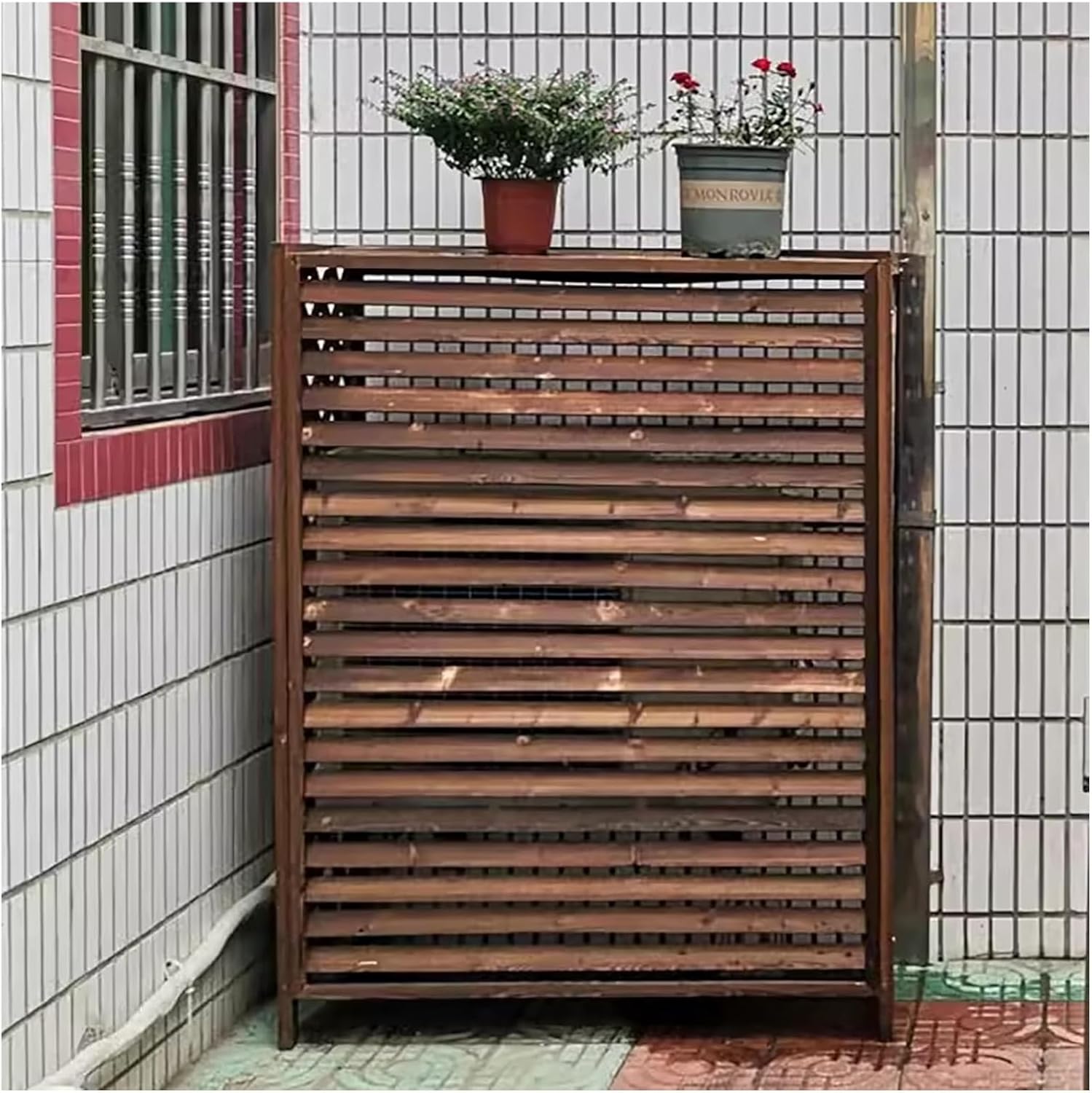 Air Conditioner Cover Fence Screen Privacy Screen Decorative To Hide Air Conditioner, Outdoor Pool Equipment Trash Can Enclosure, Ac Fence For Outside Unit Decorative Flower Stand(105x47x100cm)