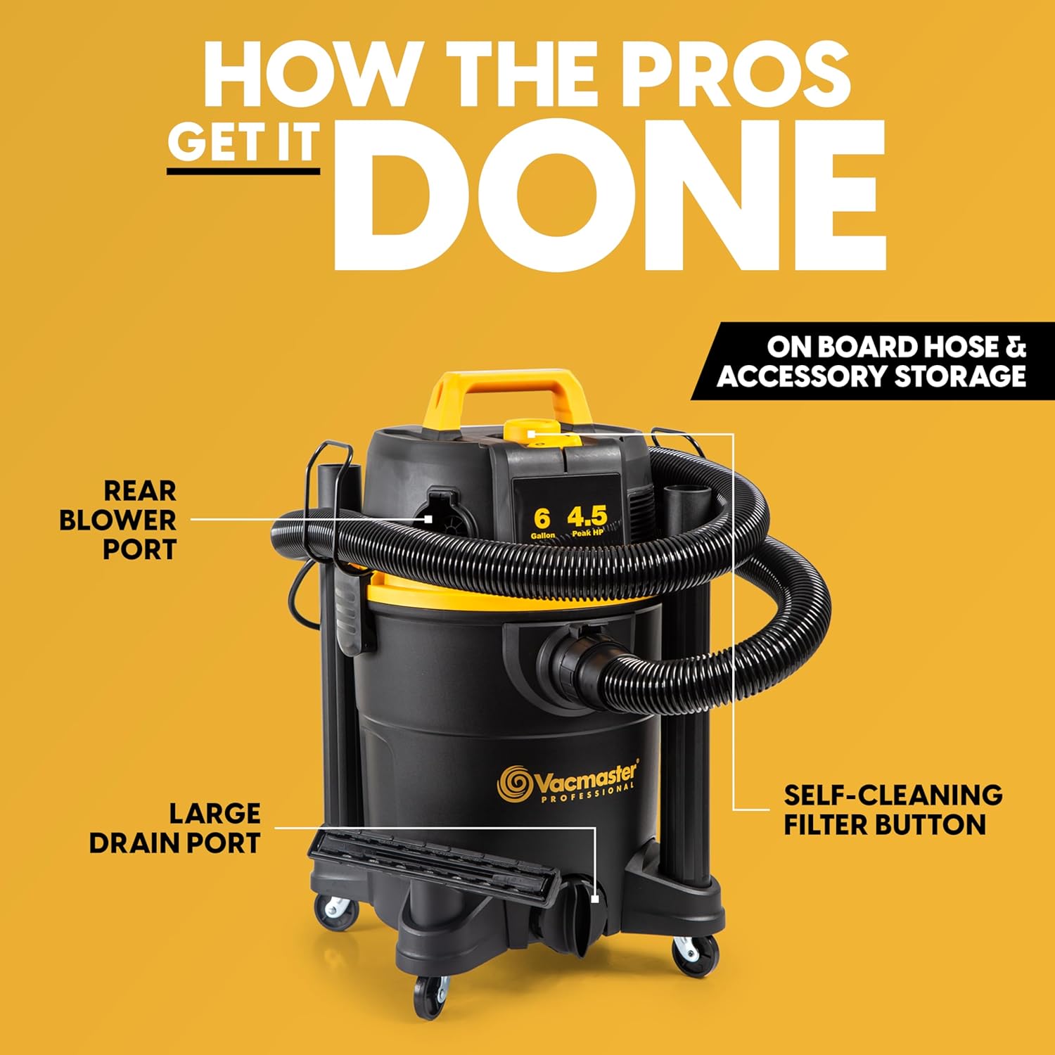 Vacmaster Professional 6 Gallon 4.5 Peak HP Wet/Dry Vacuum with Self-Cleaning Filter System - VDK611PF 0201