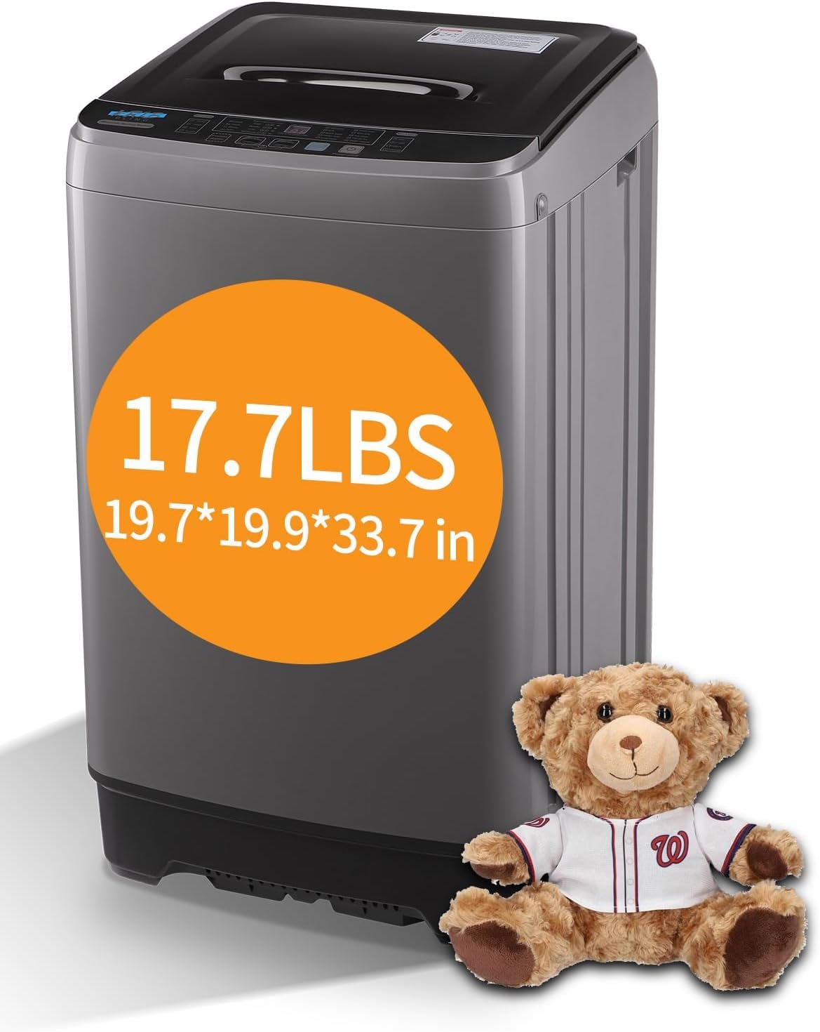 Full-Automatic Washing Machine 17.7 lbs Small Compact Portable 10 Wash Program & 8 Water Level Compact Washer with LED Display Ideal for Apartments, RV, Camping, Grey