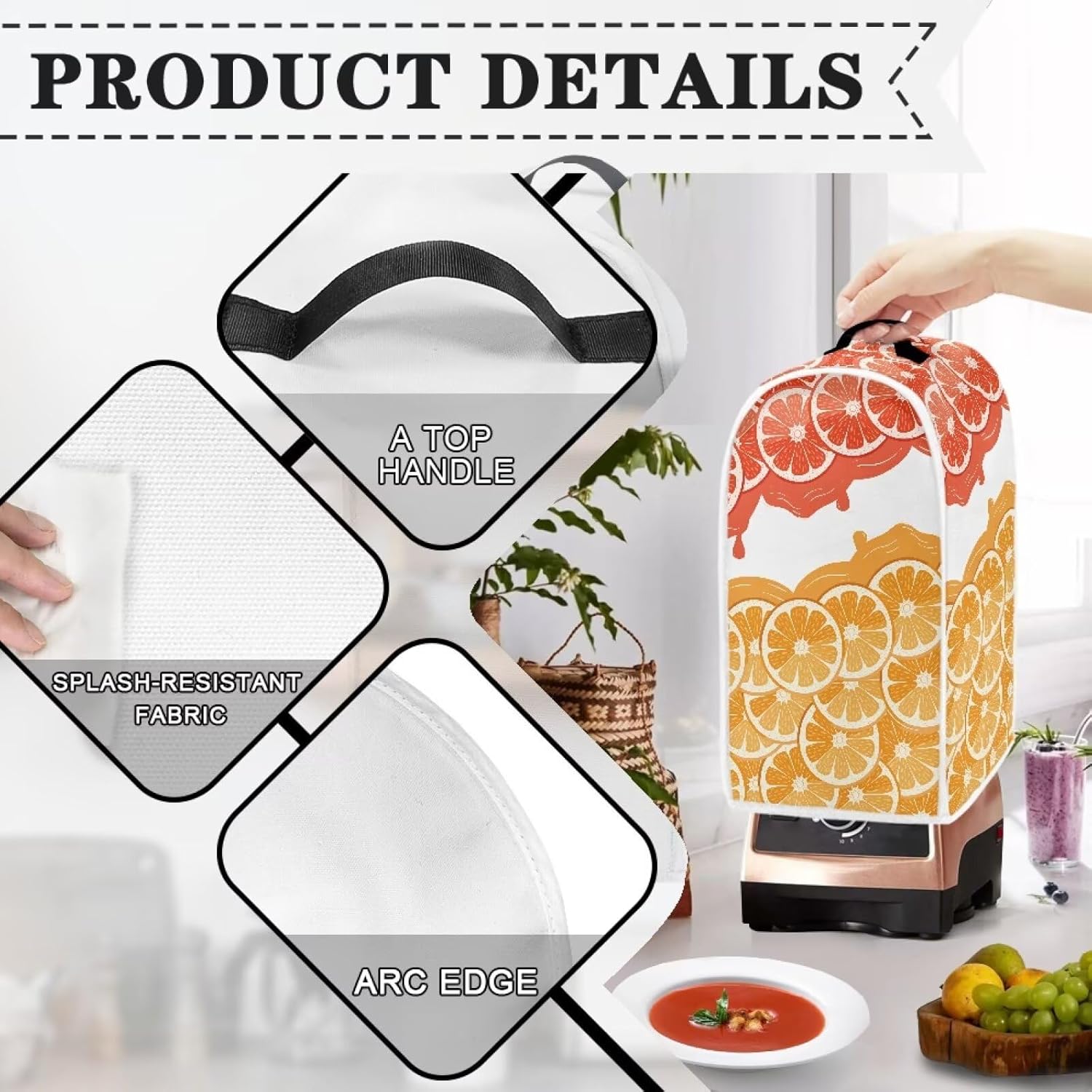 Orange Sliced Juice Print Blender Protective Cover Stand Mixer Cover Kitchen Appliance Covers with Top Handle Food Processor Juicer Coffee Maker Cover Washable Reusable