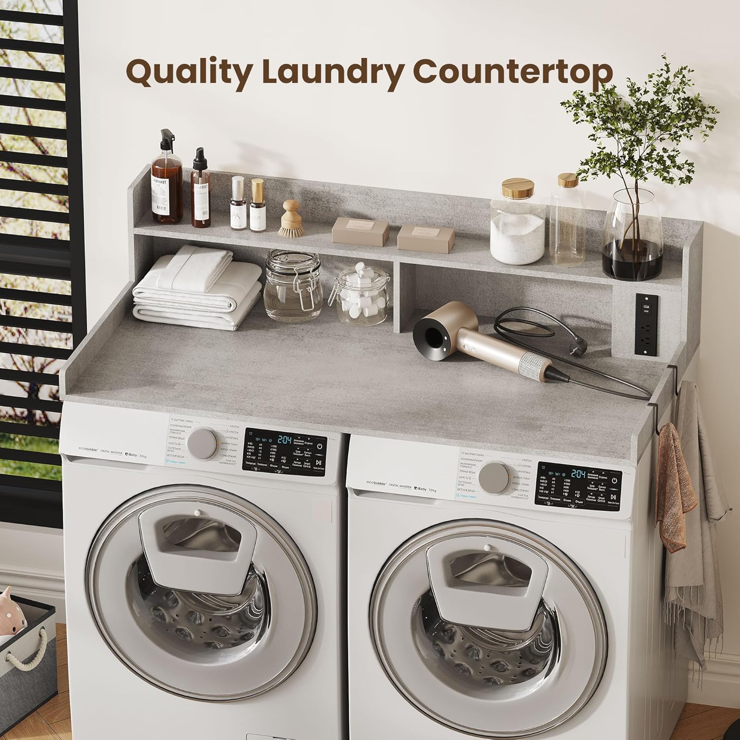 Upgraded 2-Tier Washer and Dryer Countertop with Power Outlet,54