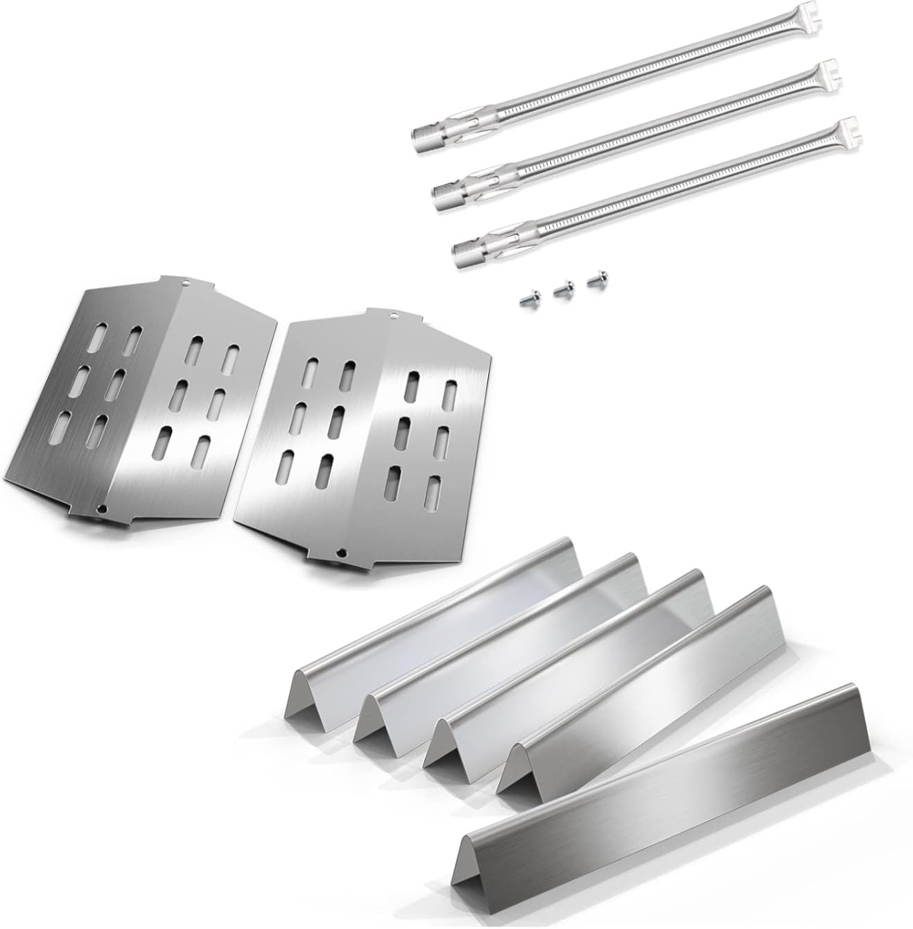 QuliMetal SUS304 Grill Burner, Stainless Steel Flavor Bars and 65055 Heat Deflector for Weber Genesis 300 Series (2011-2016), Genesis E310 E320 E330 S310 S320 S330 Gas Grills with Front Control Panel