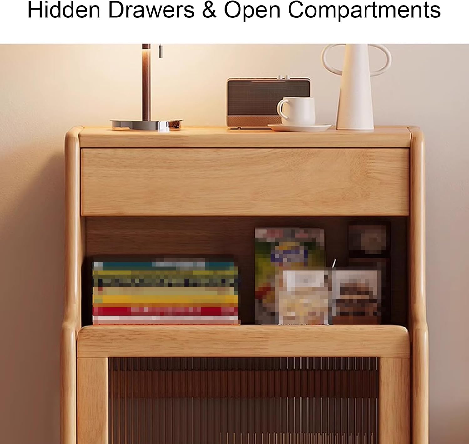 Robot Vacuum Stand Cabinet Wooden Sweeping Robot Storage Rack Side Table with Removable Shelf for Apartment Living Room Home Office 50 * 45 * 90cm(Natural)