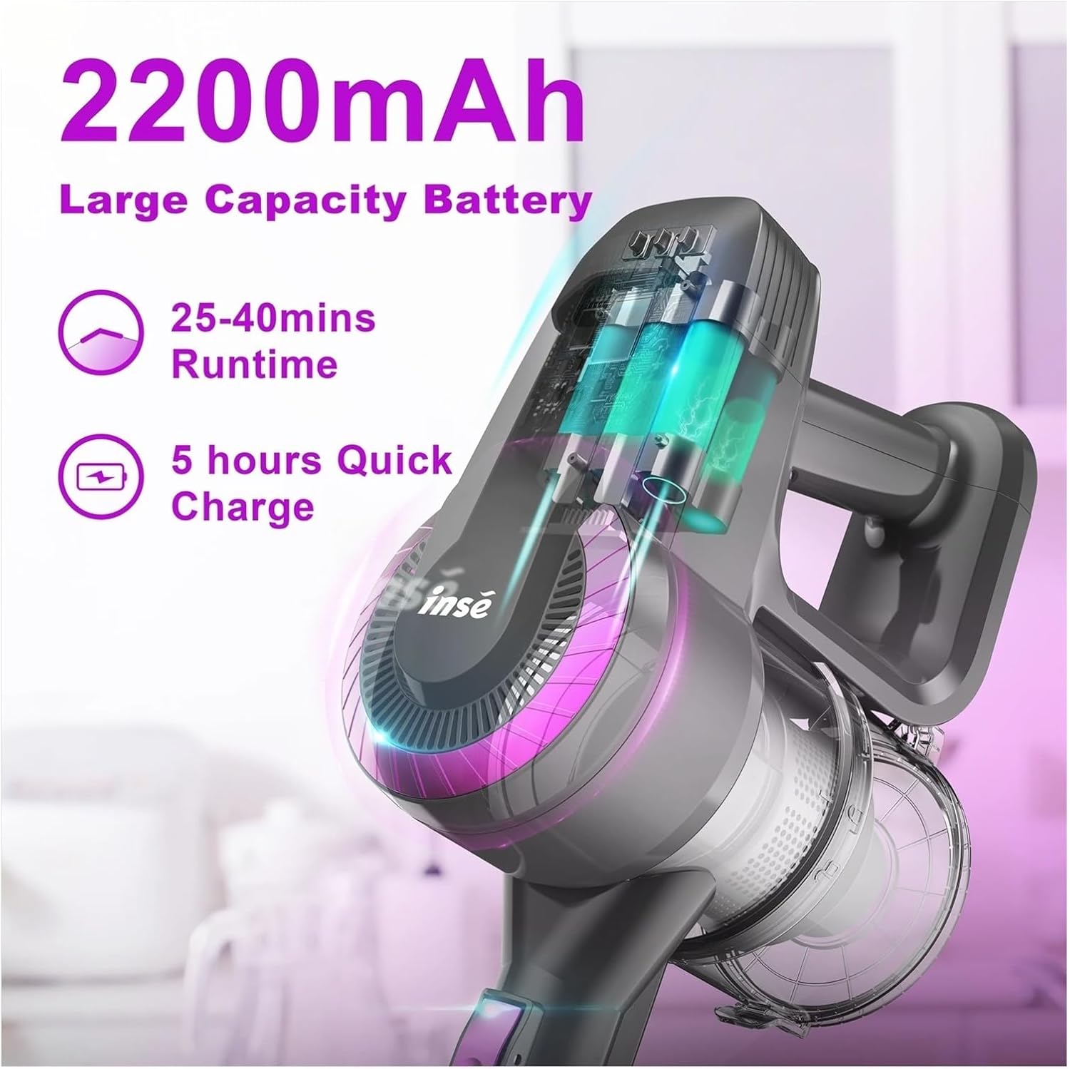 Cordless Vacuum Cleaner | Compatible with INSE N370 20Kpa Ultra Powerful 6 in 1 Lightweight Stick Vacuum | Handheld Vacuum for Home, Hair & Car Cleaning​(N370 Tube)