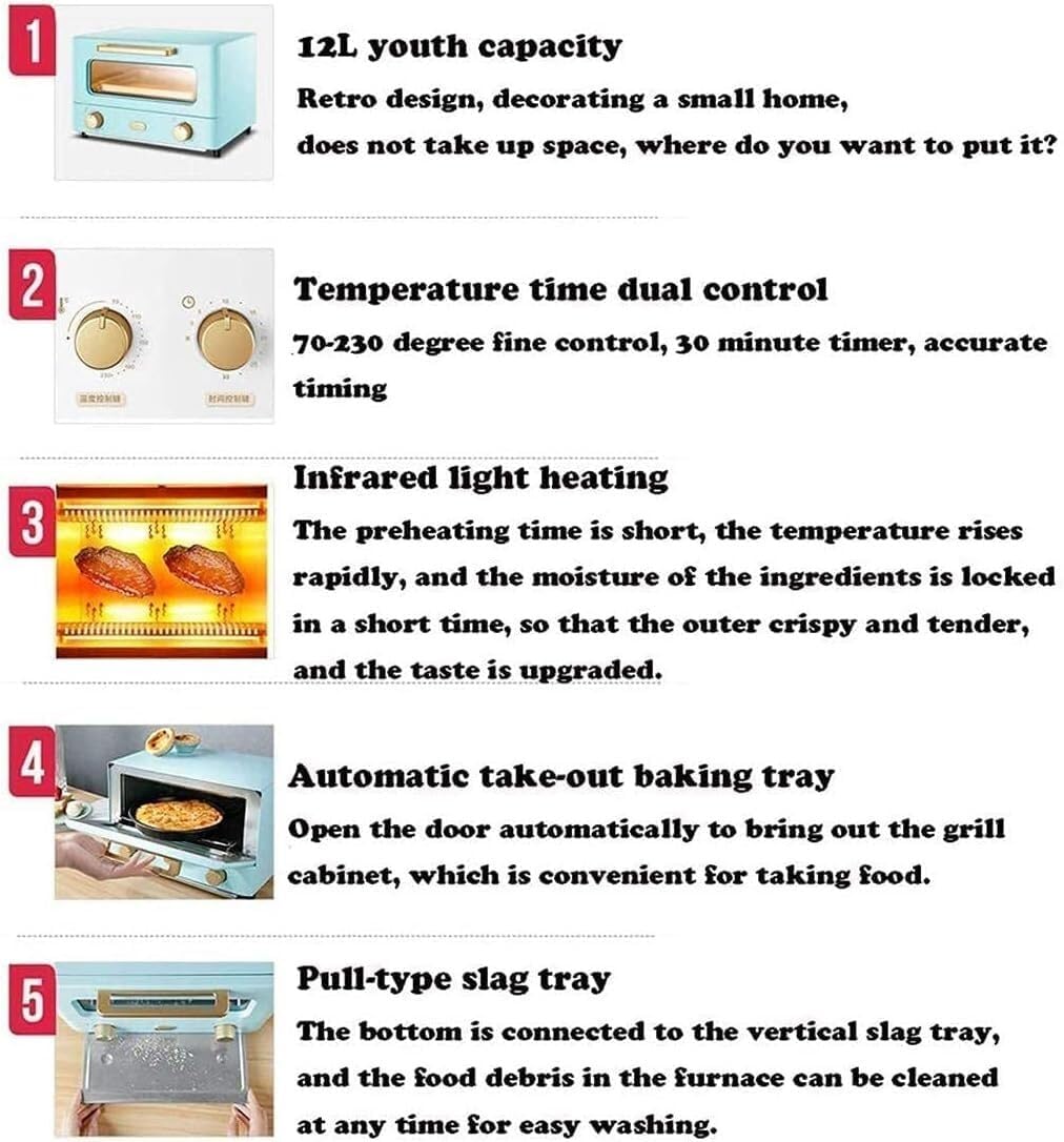 oven mini oven air fryer oven 12L Mini Oven,Electric Cooker and Grill, Home Baking Small Oven Timer Double Glass Door Top and Bottom Heat1000W Convection Countertop Toaster Oven (Blue) (White) Toast