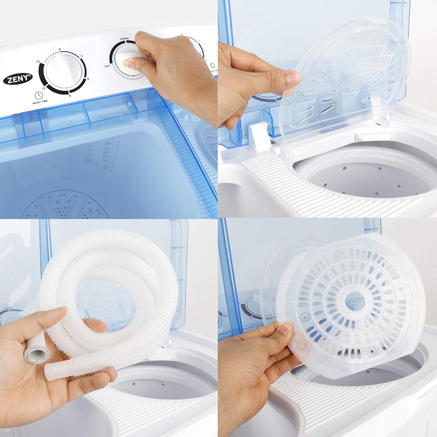 ZENY Portable Washing Machine Compact Twin Tub Laundry Washing Machine 17.6lbs Capacity, Mini Washer Dryer for Apartment RV Travelling,Semi-Automatic, 11lbs Washer, 6.6lbs Spinner