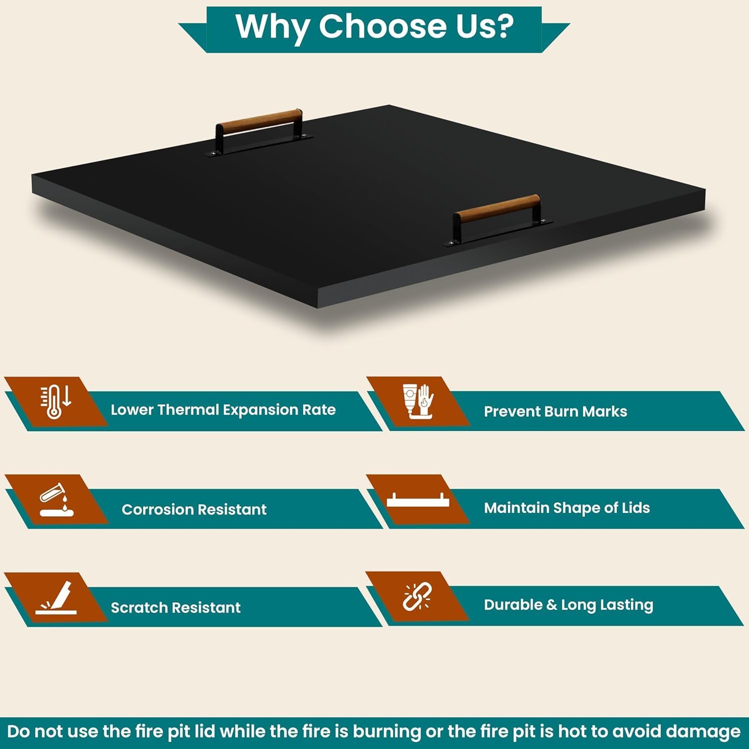 FEBTECH - Steel Fire Pit Lid - 42 x 42 Inch - Fire Pit Lid - Fire Pit Cover Square - Drop-in Burner Fire Pit Pan Lid - 1.5 mm Thickness for Outdoor FirePit…