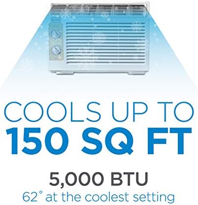 BLACK+DECKER Window Air Conditioner 5000 BTU, AC Window Unit Cools Up to 150 Square Feet, Window AC Unit with Mechanical Controls, Manual Fan Only and Cool Settings, BD05MWT6, White