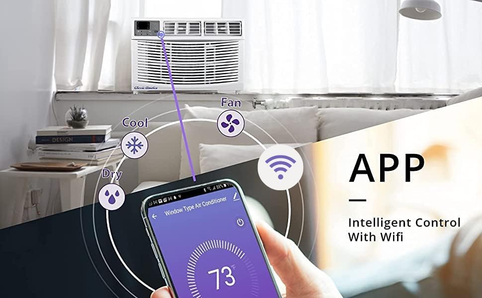 Vtronix Classic America 12000 BTU WiFi Enabled, Alexa Ready, Energy Savings - Window Mounted Air Conditioner Unit (10.9 CEER 120 VAC), White, Cool Only