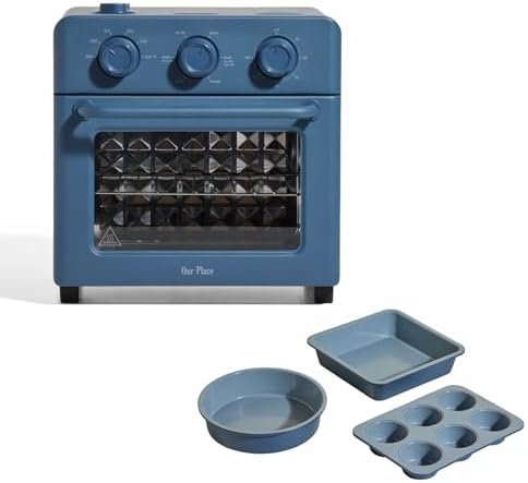 Our Place Wonder Oven + Baker’s Kit | 6-in-1 Air Fryer & Toaster Oven with Steam Infusion | 3-Piece Nonstick Ceramic Bakeware Set (Round, Square & Muffin Pan) | Non-Toxic PFAS-Free Baking | Blue Salt
