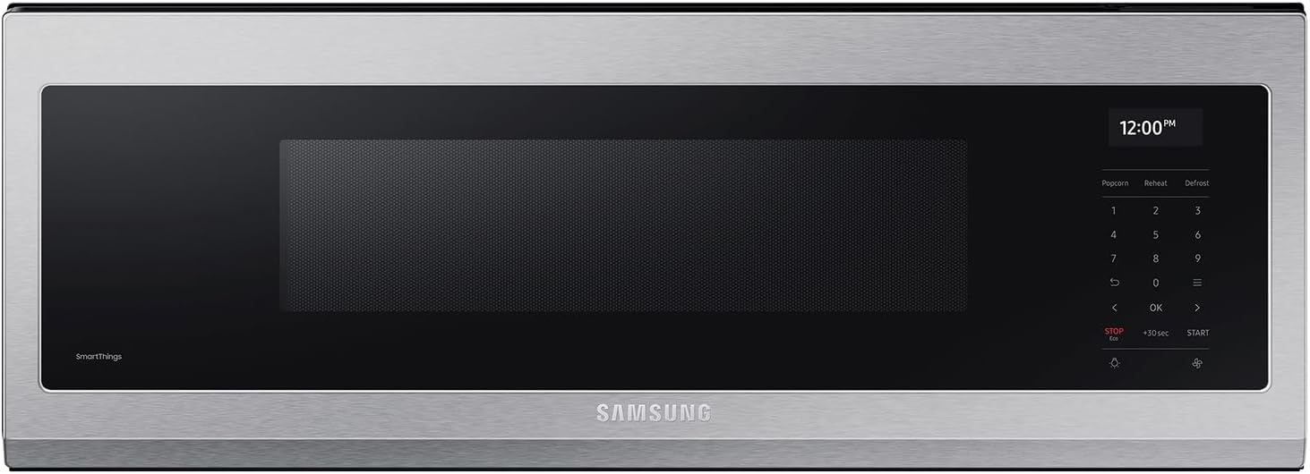SAMSUNG 1.1 Cu Ft Smart SLIM Over the Range Microwave Oven w/ 550 CFM Hood Vent, Wi-Fi, Voice Control, LED Light Bar, Sensor Cook, 1100 Watt, ME11A7710DS/AA, Fingerprint Resistant Stainless Steel
