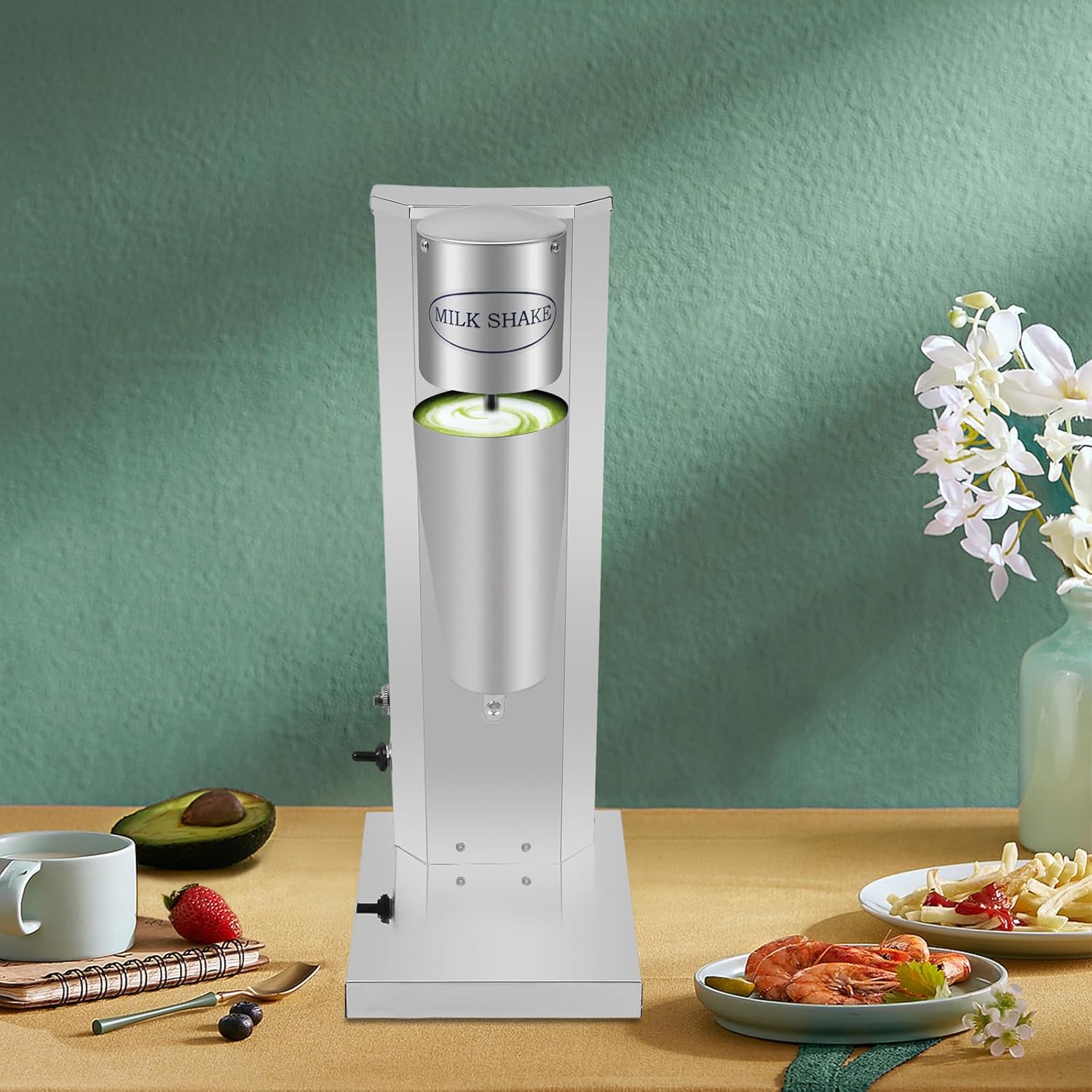 Milkshake Maker Machine, Electric Milkshake Blender Maker Commercial Stainless Steel Milk Shaking Machine Single Head Milk Shaker with Two Types of Cups Electric Drink Mixer(Style 3)