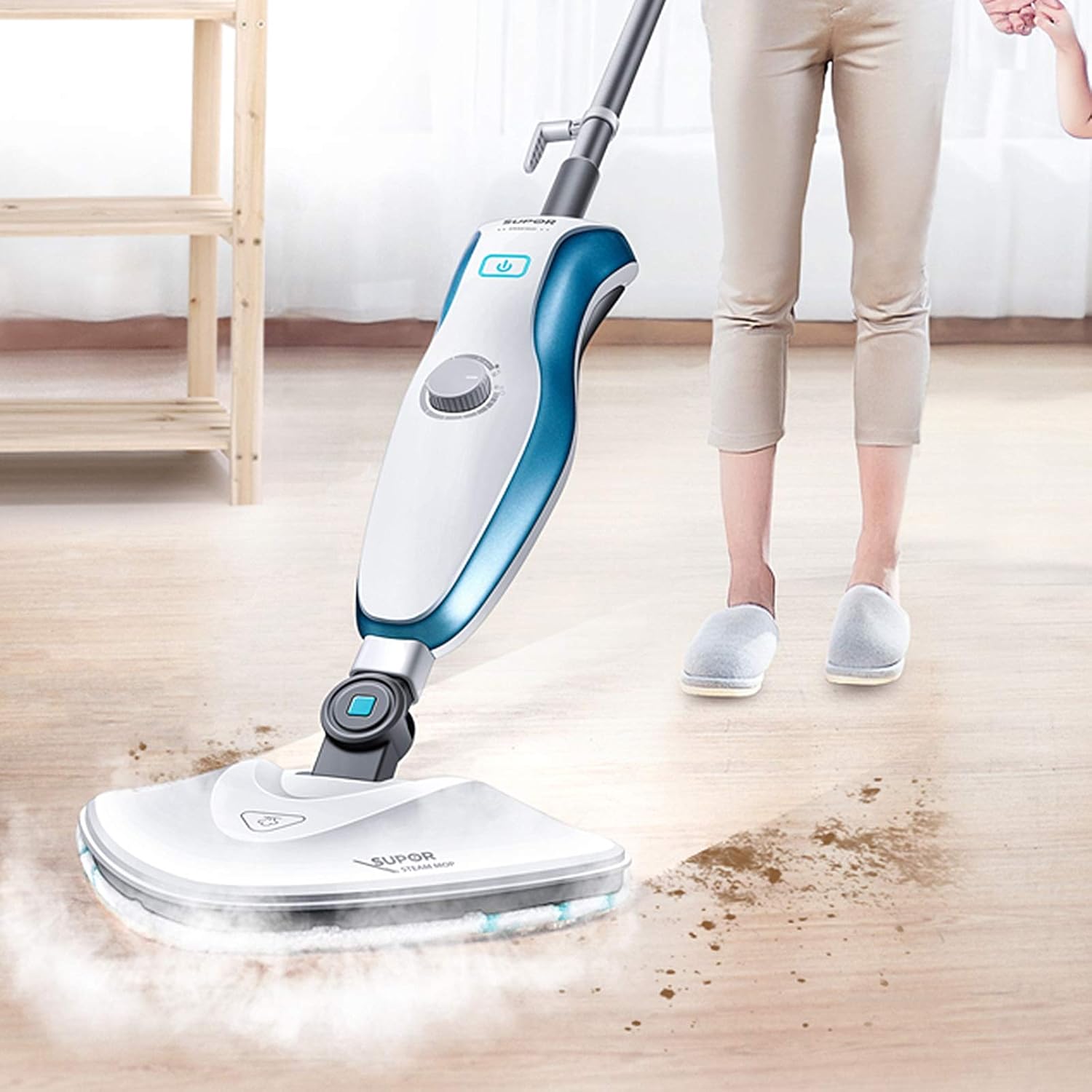 Blue Floor Steam Mop 1500W Power Handheld Vertical Floor Steam Cleaner Wireless Electronic Mop Handheld Mode