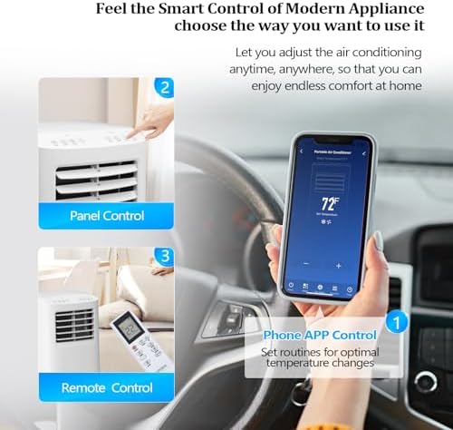 Bonnlo Smart 8,000 BTU Portable Air Conditioner with Remote & APP Function, 3-in-1 Coolor, Dehumidifier, Fan for Rooms up to 300 Sq.Ft., Floor AC Unit with Timer, Rolling Wheels & Installation Kit