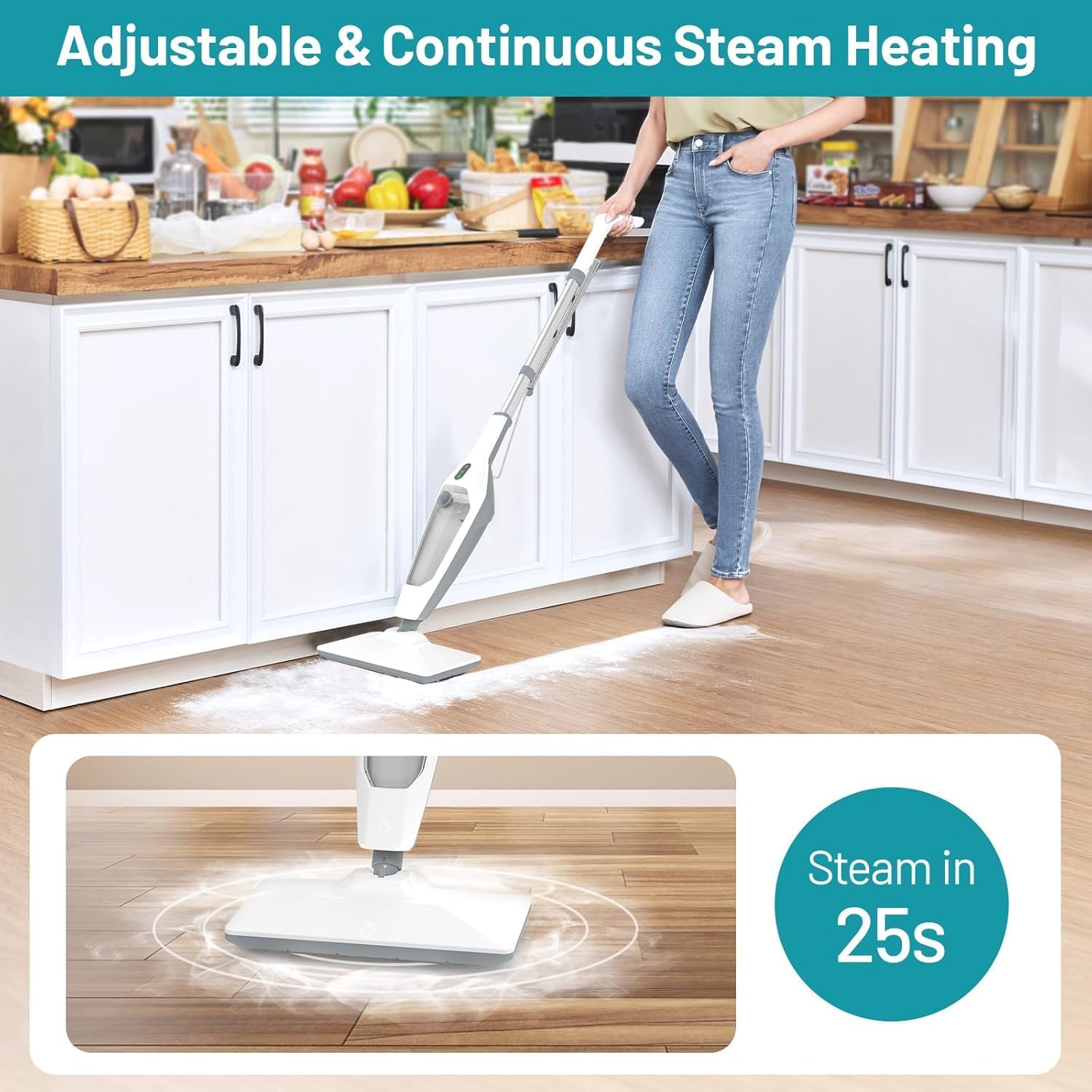 Steam Mop for Floor Cleaning, 12 in 1 Handheld Steam Cleaner for Home, Floor Steamer for Hardwood Windows Tile Laminate Shutter & Clothes with Attachments (White)