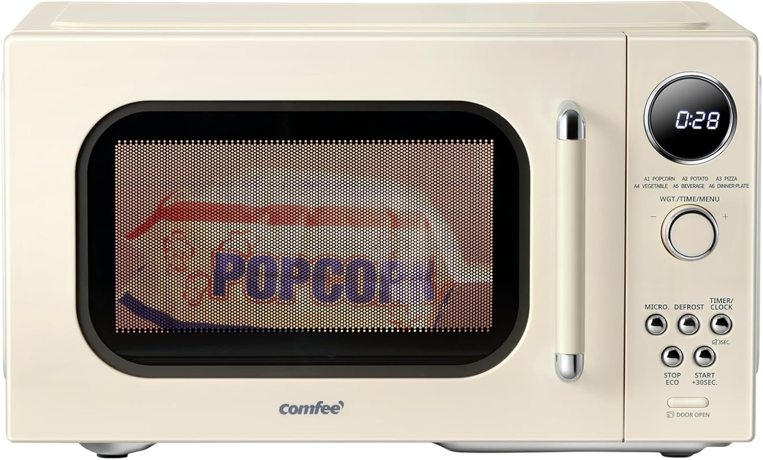 COMFEE' Retro Microwave Oven, Small Microwave with 6 Auto Menus, 0.9 cu.ft Countertop Compact Microwave with Multi-stage Cooking, Mute Function, LED digital, Apricot/900W, CMO-MMP02AA(AT)