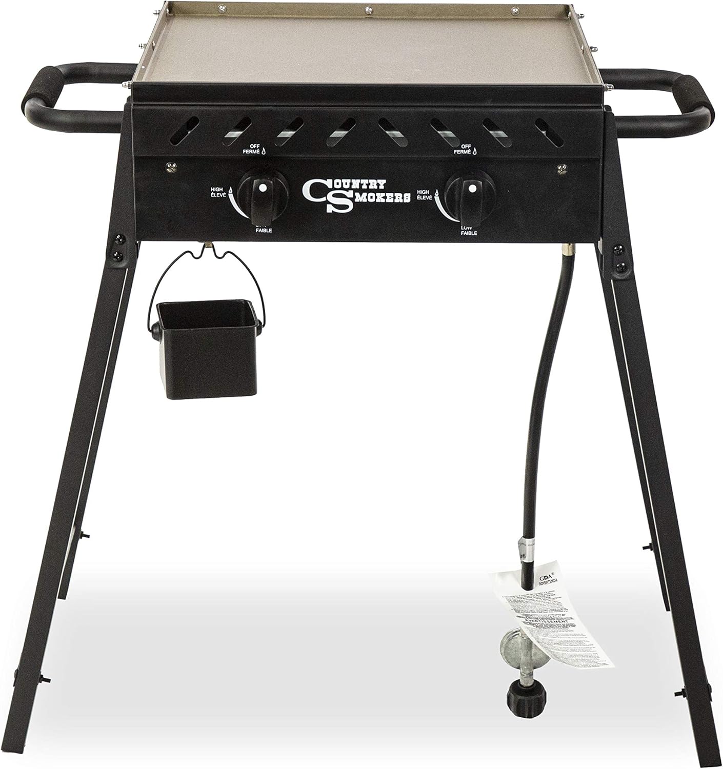 Country Smokers Portable 2-Burner Gas Griddle with Bonus Cover | Outdoor Pre-Seasoned Propane Flat Top Grill for Camping, Tailgating, BBQ, Backyard Cooking|Collapsible, Space-Saving Design