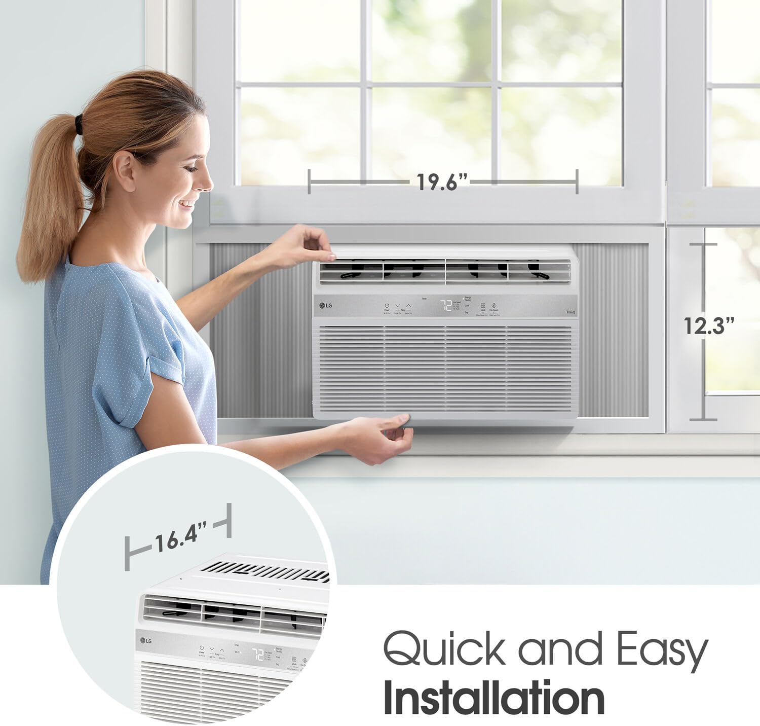 LG 8,000 BTU Smart Window Air Conditioner with Dehumidifier, 115V, Window AC for Medium Rooms up to 350 Sq. Ft., Window Unit AC with Remote Control, 3 Speeds, Auto-Restart, 24-Hour Timer, White