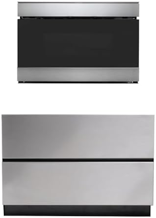 SHARP Smart Microwave Drawer Oven with Easy Wave Open, 24-inch, 1.2 Cubic Feet, 950 Watt, Concealed Glass Touch Control Panel, Works with Alexa Certified, Edge Glass, Stainless Steel with Pedestal