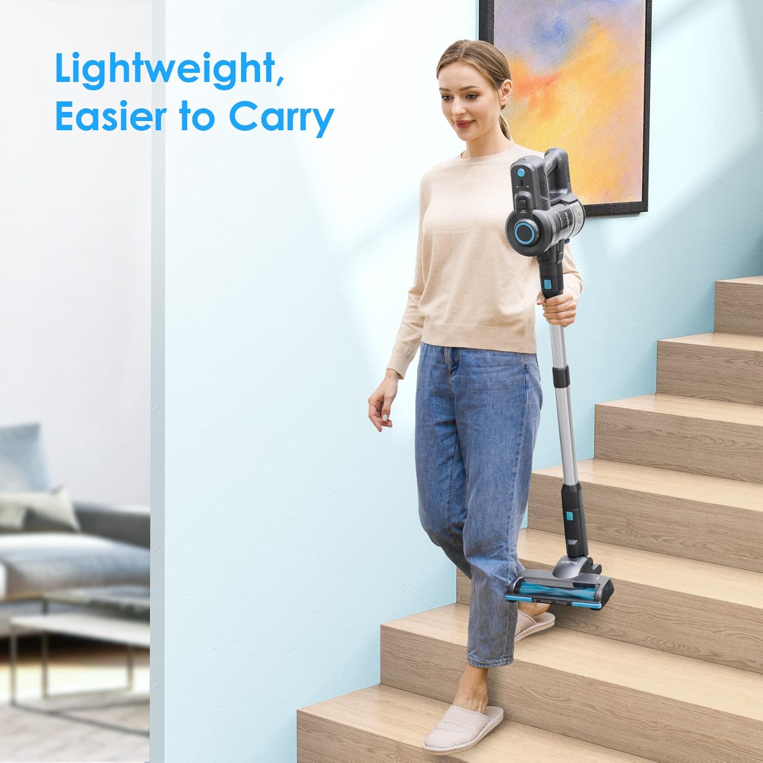 Oraimo Cordless Vacuum Cleaner, 6-in-1 Stick Vacuum with 2200mAh*6 Rechargeable Battery, Vacuum Cleaner for Home with Self-Standing, Handheld Vacuum for Home Kitchen Hard Floor Carpet Pet Hair