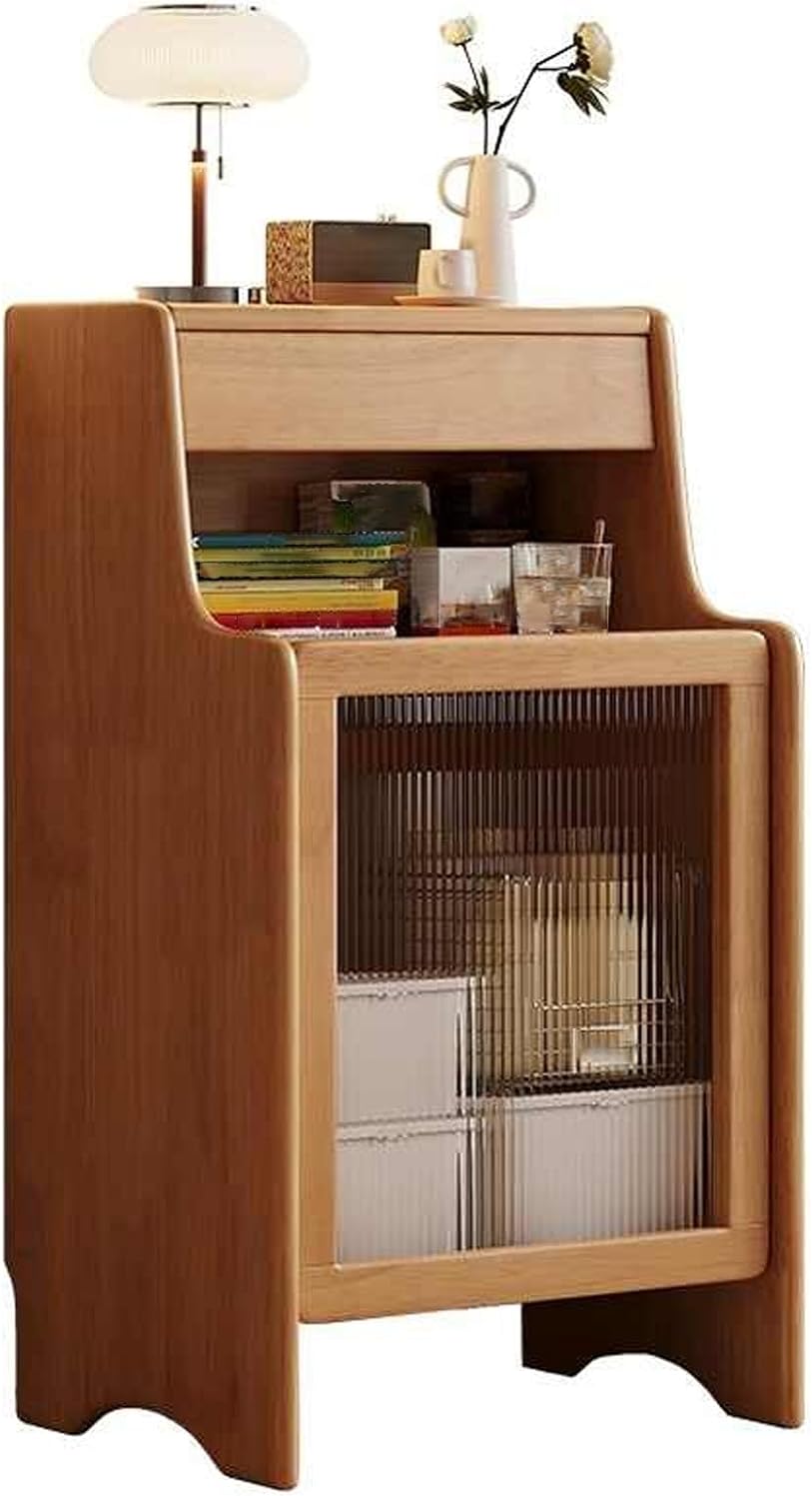 Robot Vacuum Stand Cabinet Wooden Sweeping Robot Storage Rack Side Table with Removable Shelf for Apartment Living Room Home Office 50 * 45 * 90cm(Natural)