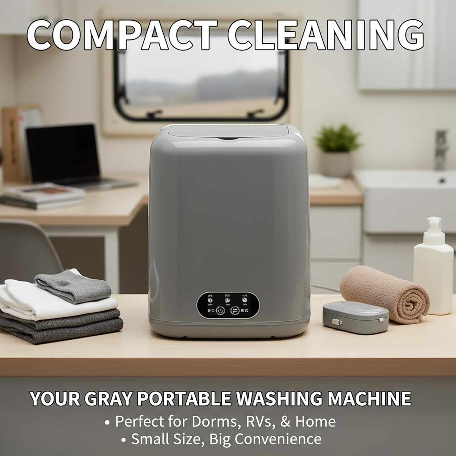 Portable Washing Machine AMZNR, Mini Compact Washer & Dryer Combo, Small Countertop Laundry for Apartments & RVs, Hand Wash Clothes, Lavadora Portatil (Grey)