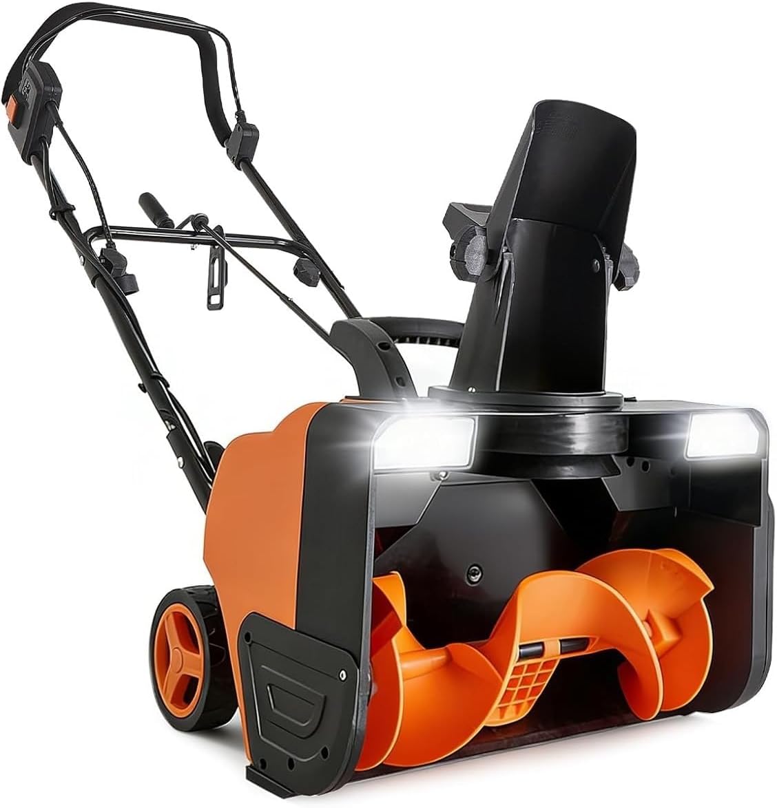 Electric Push Snowplow with Dual LED Lights, 25-Foot Snow Throwing Distance, for Driveways and Sidewalks