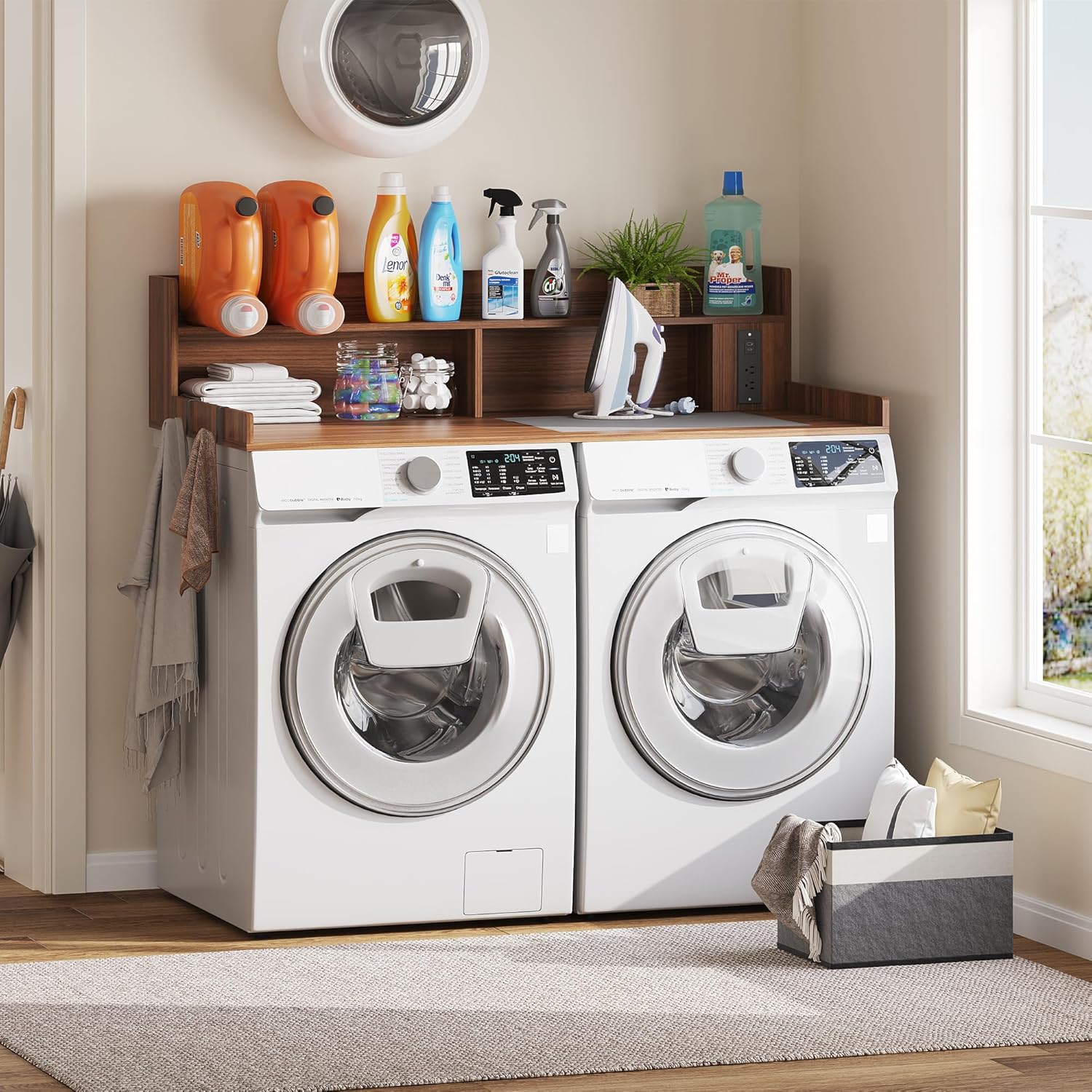 Upgraded 2-Tier Washer and Dryer Countertop with Power Outlet,54