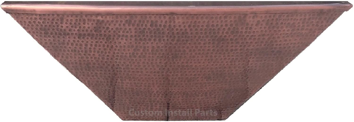 18 Inch Square Hammered Copper Metal Outdoor Propane or Natural Gas Fire Pit with 6 Inch Diameter Burner Ring Stainless Steel
