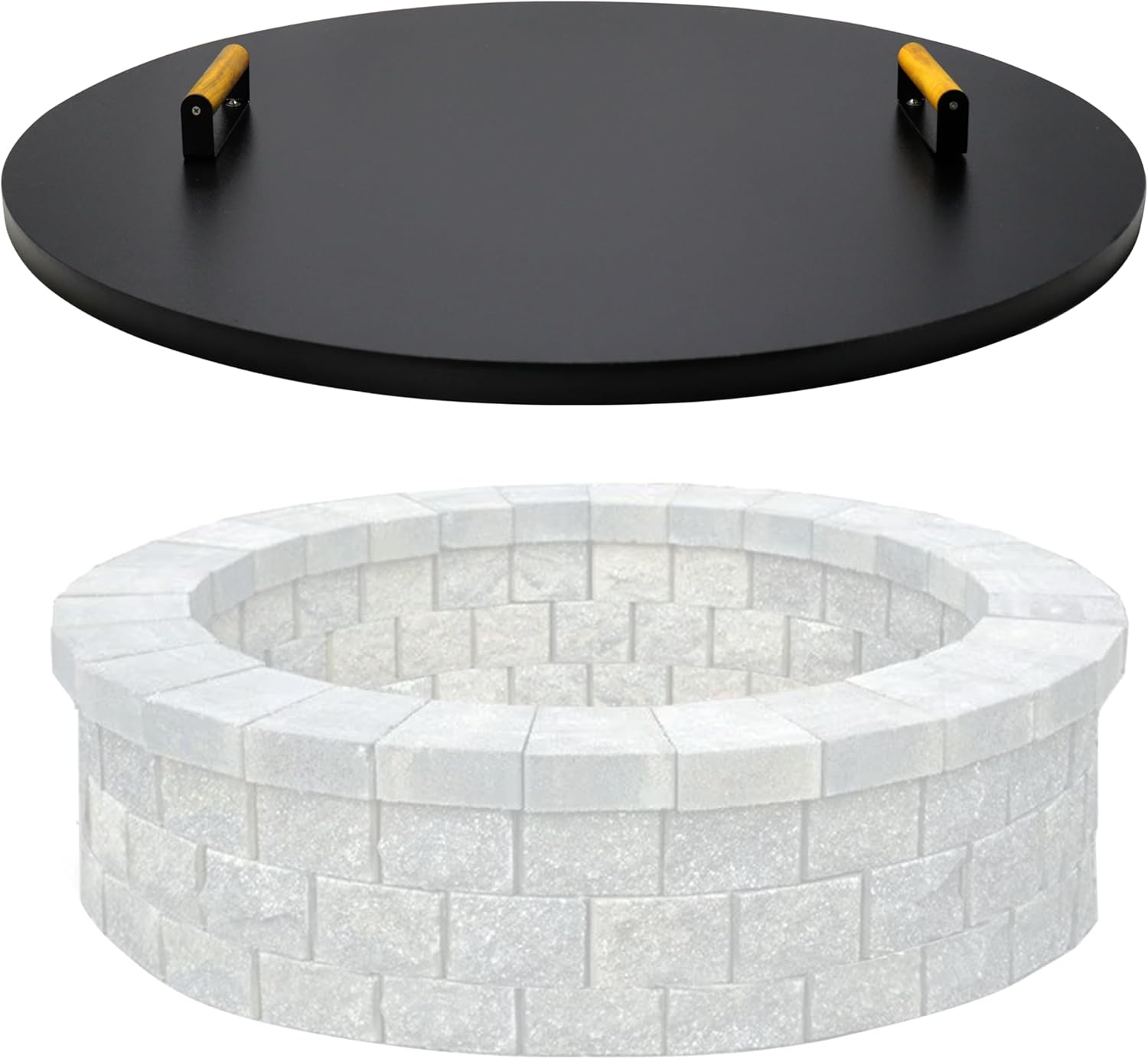 30” Round Fire Pit Lid – Heat Resistant fire Pit Cover Round Metal for Outdoor Fireplace 16 Gauge Steel Flat Fire Pit Burner Pan Cover with 2 Wooden Handles Snuffer Lid for Round Patio FirePit Ring