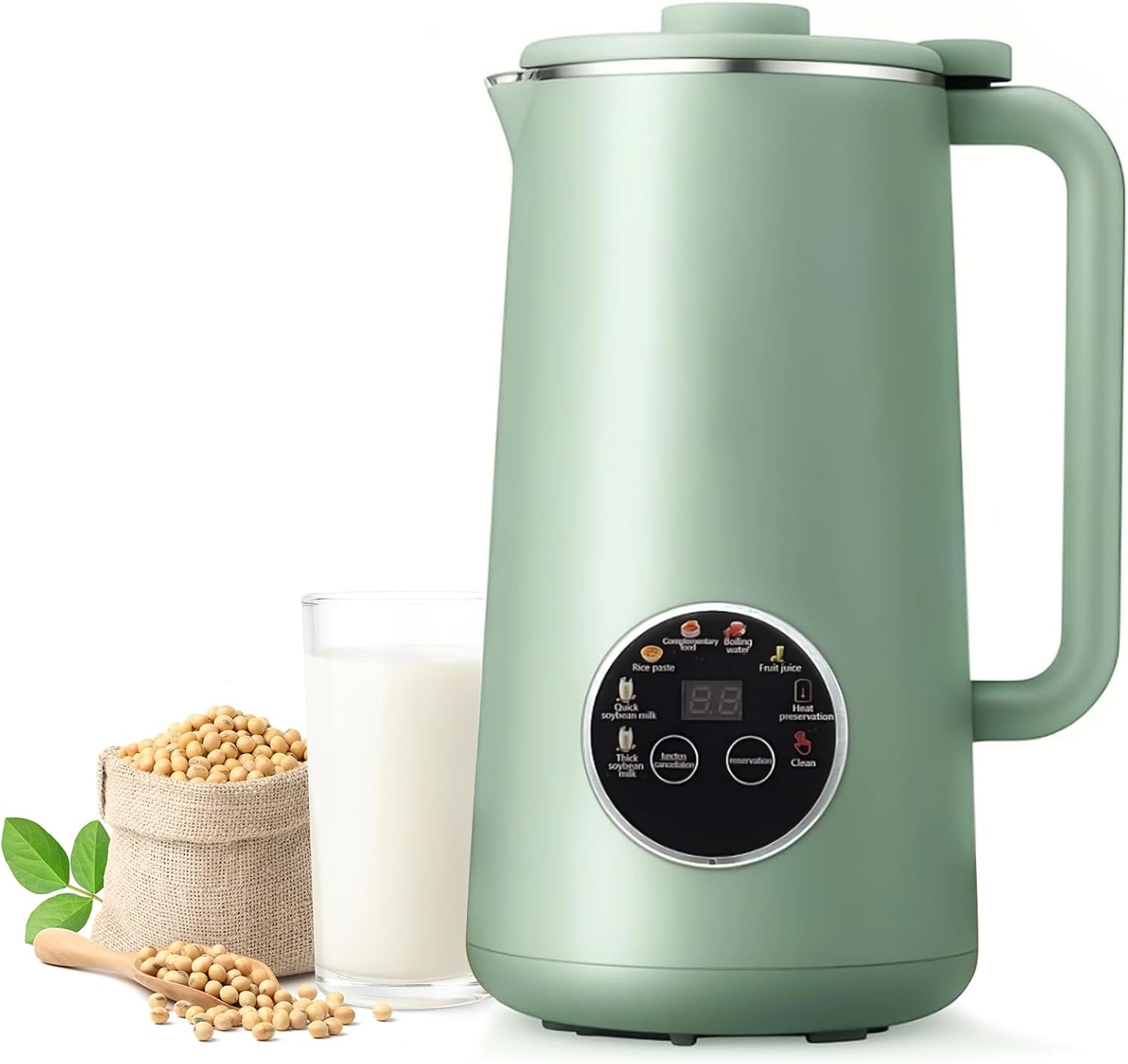 Soy Milk Maker Machine, 27oz Nut Milk Maker, Stainless Blender for Homemade Almond, Oat, Coconut, Soy Milk, with Delay Start/Keep Warm/Boil Water/Self-Cleaning,Green