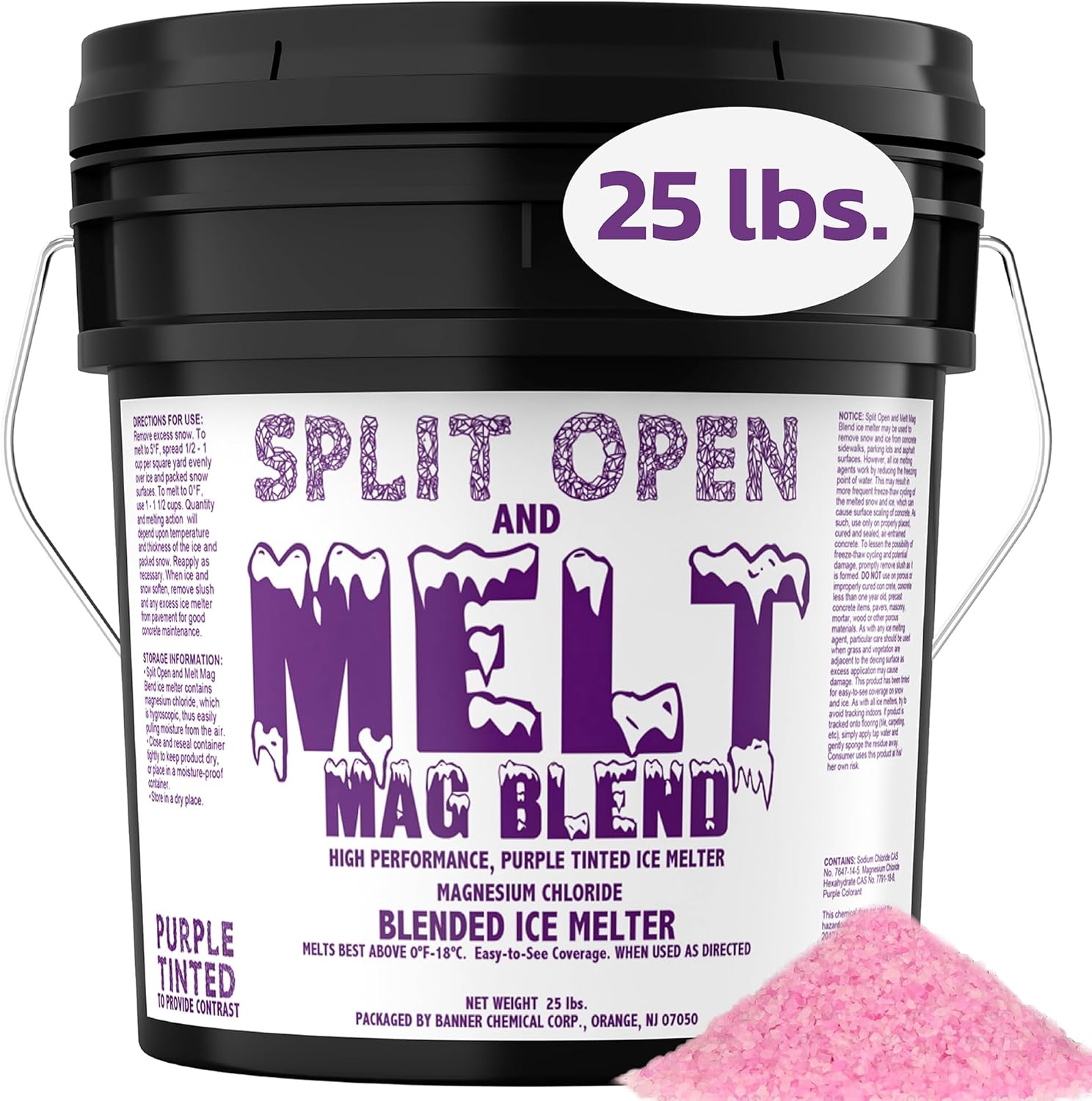 Split Open and Melt Ice Melter for Melting Ice and Snow-Purple Tinted Magnesium Chloride Blended Ice Melter, Melts at Zero Degrees F (25 Pounds)