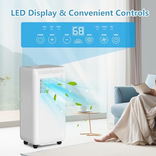8,000 BTU Portable Air Conditioner – 3-in-1 Cooling, Fan & Dehumidifier for 350 Sq.Ft | Remote Control, Sleep Mode, 24H Timer & Window Kit Included